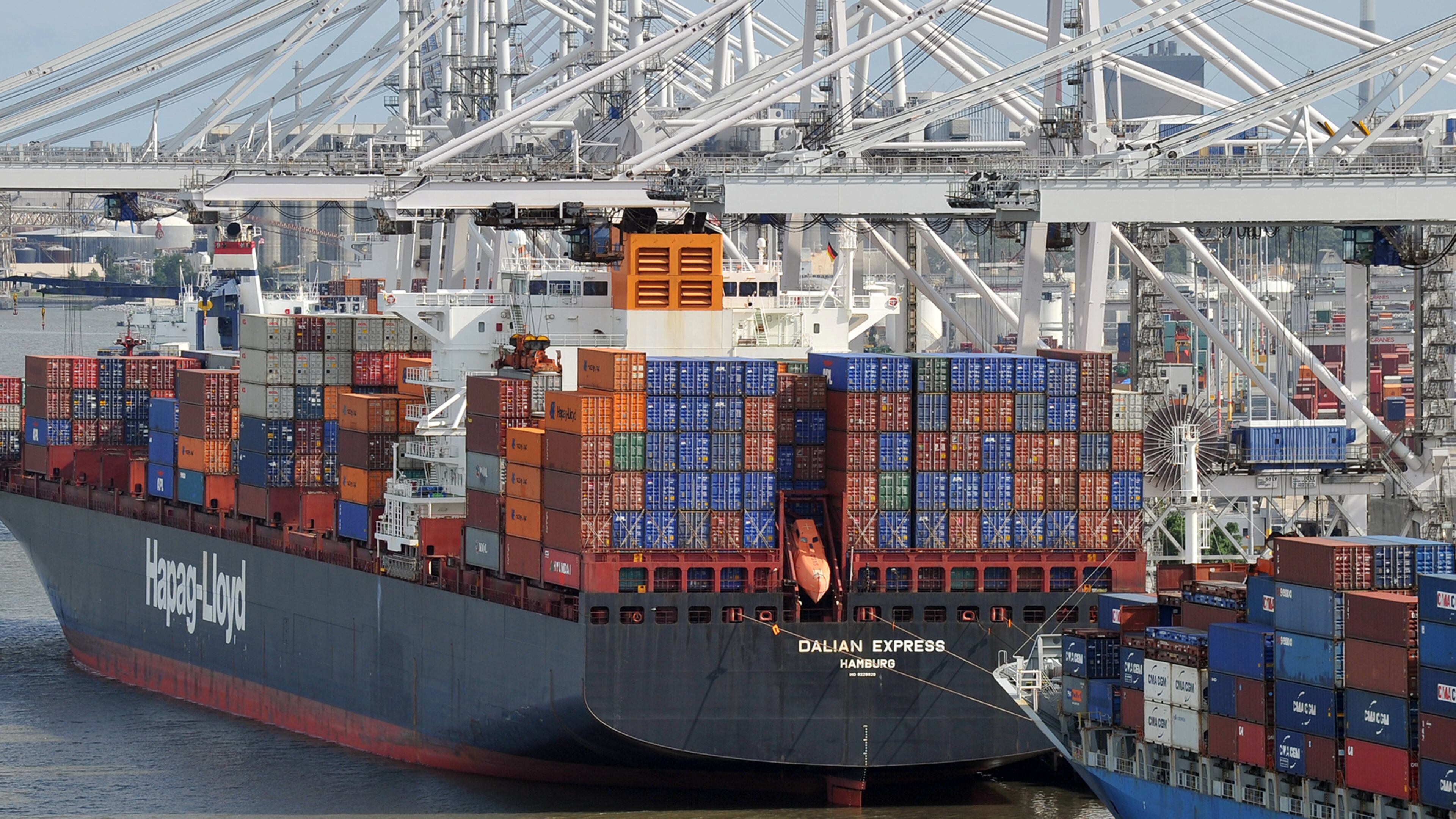 Container ships tie up at the Port of Savannah.