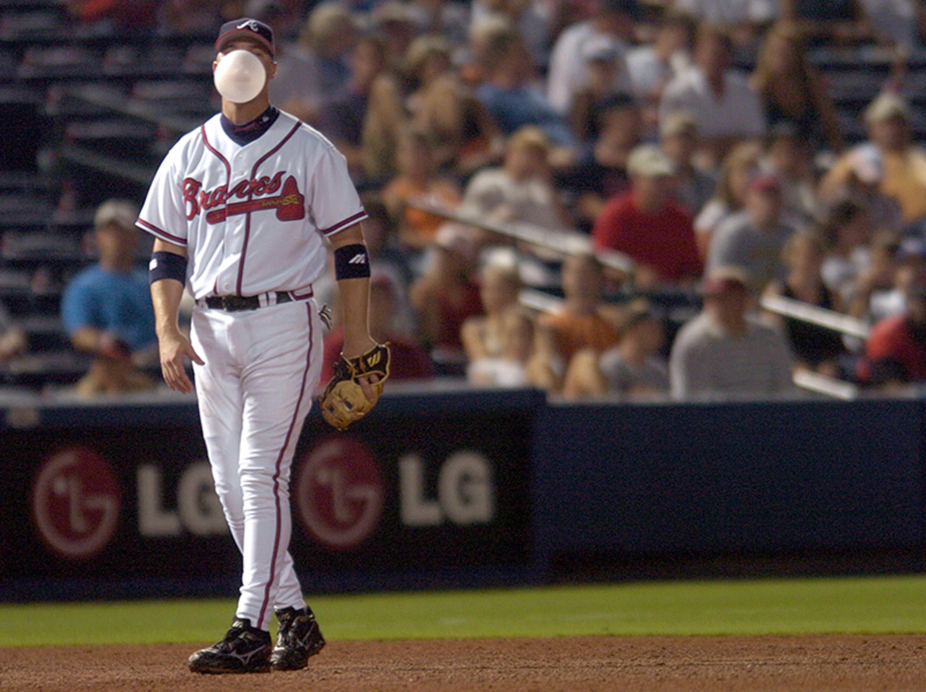 Chipper Jones, 33 at the time, made his full-time return to third base in 2005. He played in 109 games, batting .296 with 106 hits and 21 home runs.