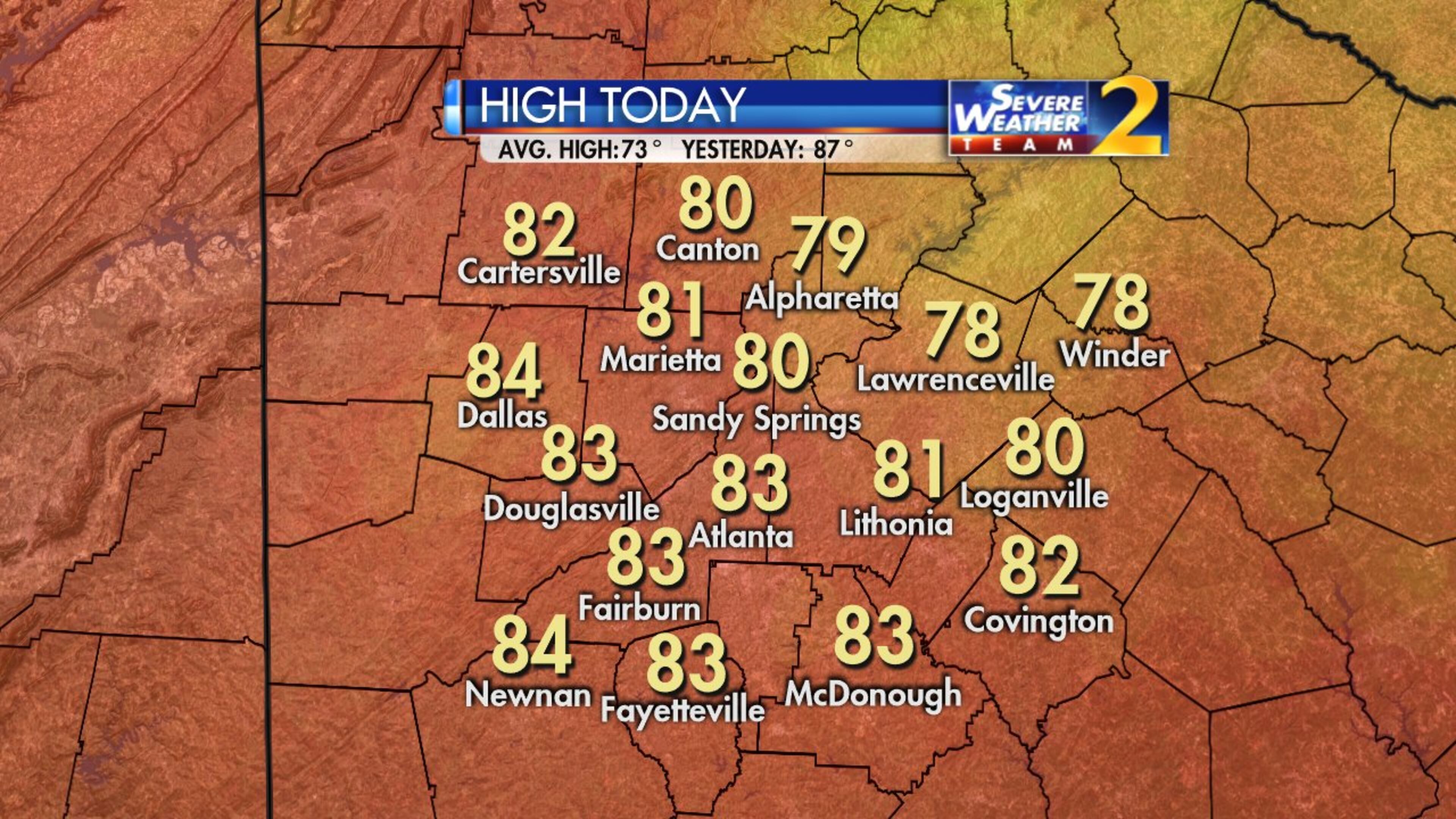 Highs are expected to hit the 80s in some parts of metro Atlanta on Friday. (Credit: Channel 2 Action News)