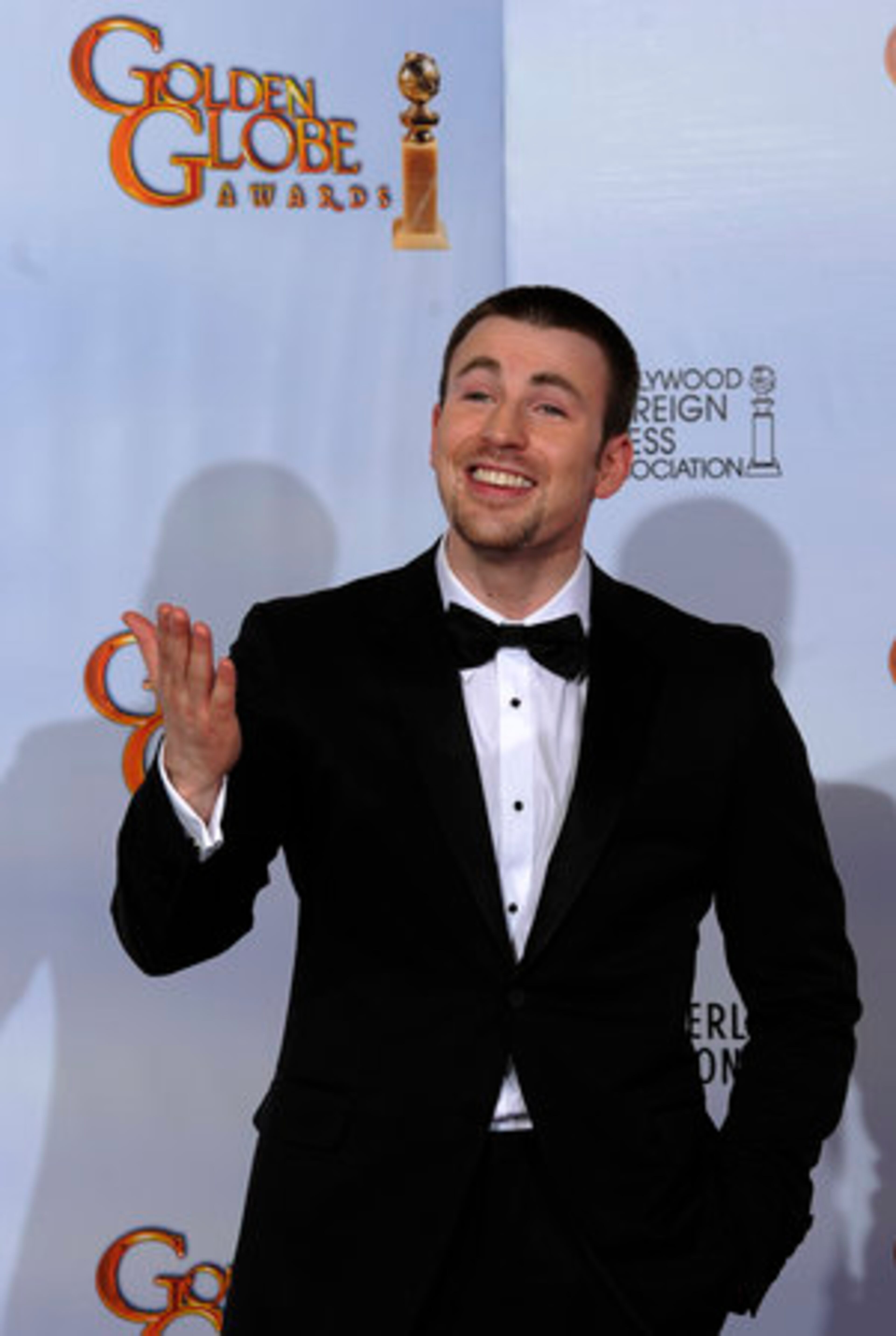 Presenter Chris Evans poses backstage during the Golden Globe Awards Sunday, Jan. 16, 2011, in Beverly Hills, Calif.
