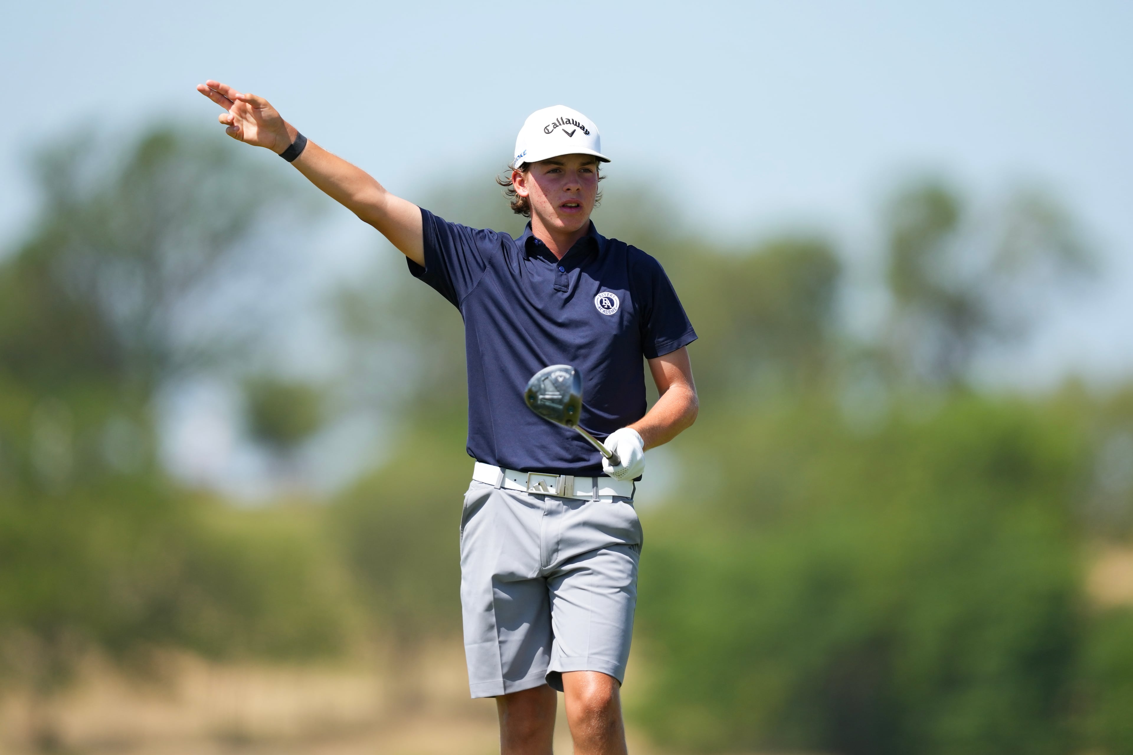 Nicholas Canitano watches his tee shot on the fifth hole during the final round of the Boys High School Golf National Invitational at PGA Frisco Fields Ranch East Course on July 3, 2024 in Frisco, Texas. (Sam Hodde/PGA of America)