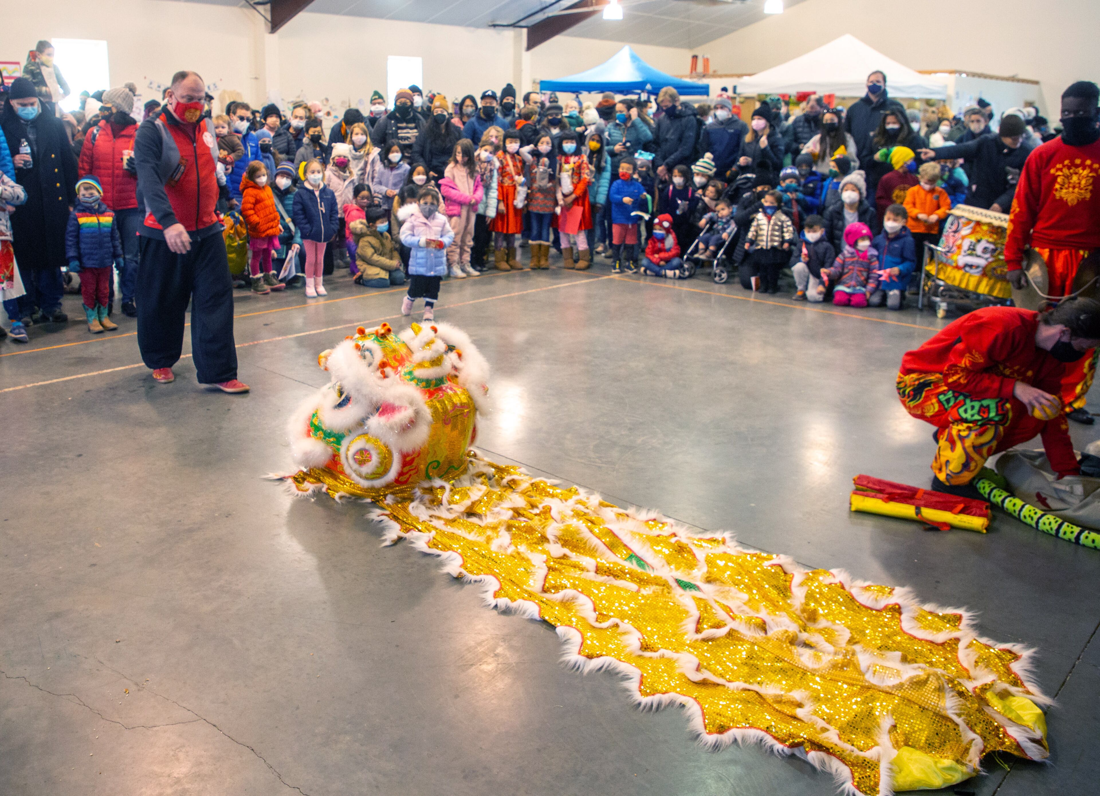 Performers get ready for the start of the Lion Dance during Decatur's first Lunar New Year celebration at Legacy Park on Saturday, January 29, 2022. STEVE SCHAEFER FOR THE ATLANTA JOURNAL-CONSTITUTION