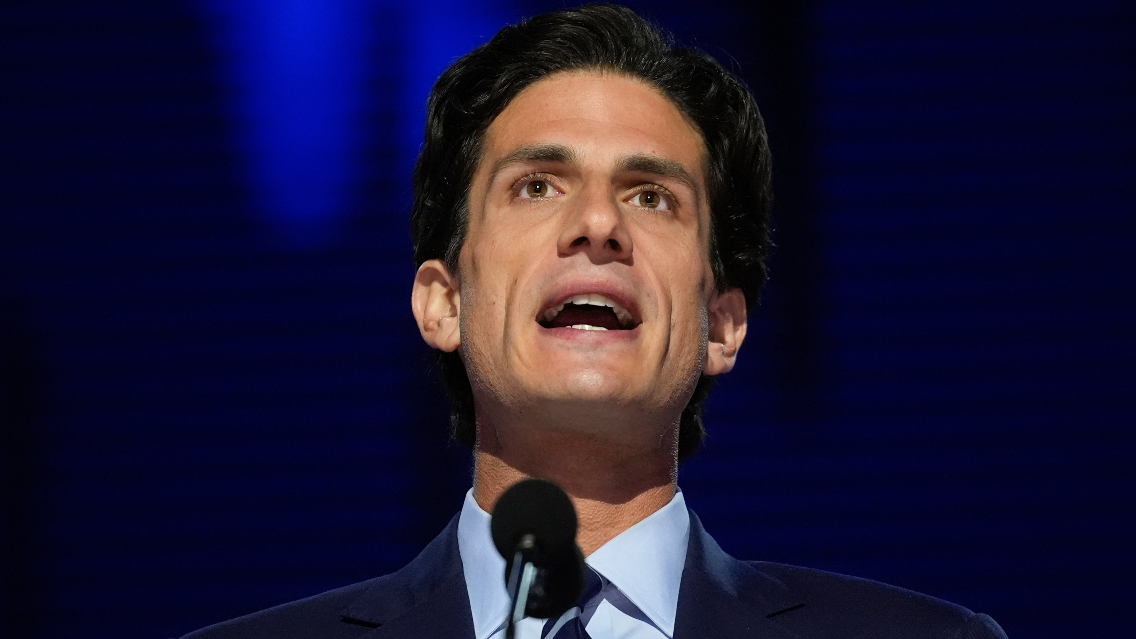 FILE - Jack Schlossberg, grandson of former President John F. Kennedy, speaks during the Democratic National Convention, Aug. 20, 2024, in Chicago. (AP Photo/Paul Sancya, File)