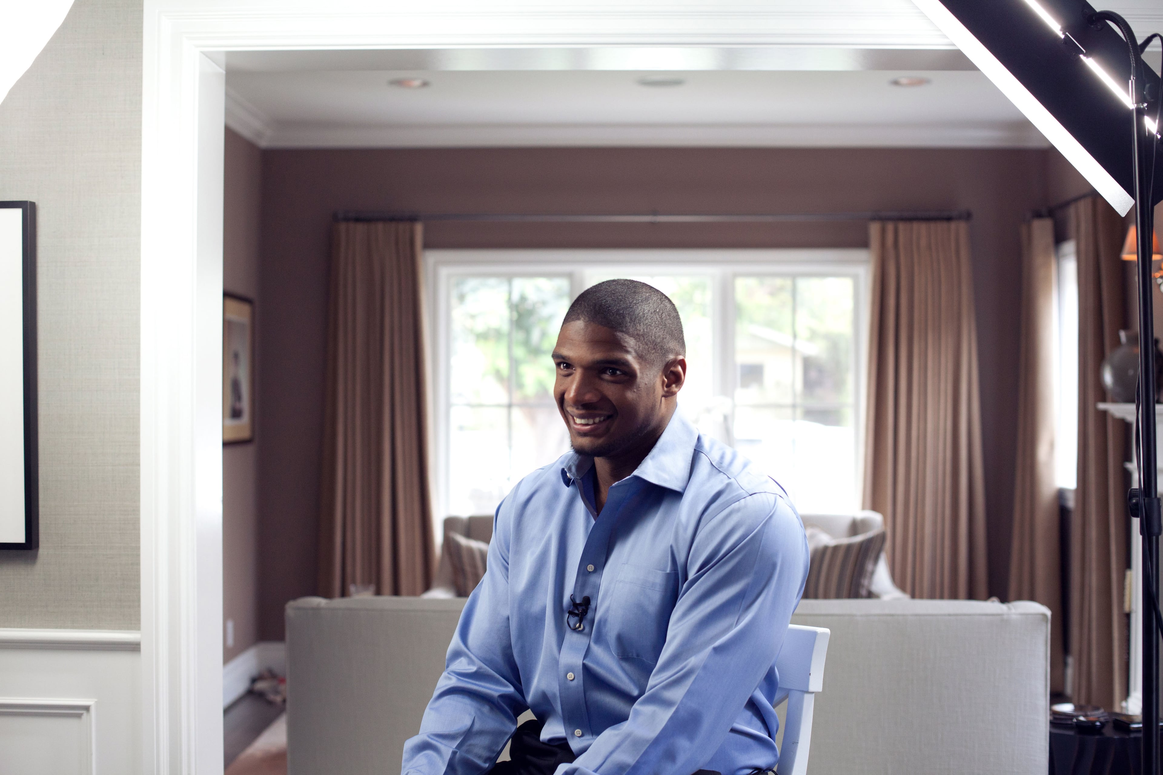 Michael Sam, a University of Missouri football player, prepares to speak to reporters regarding his announcement that he is gay.