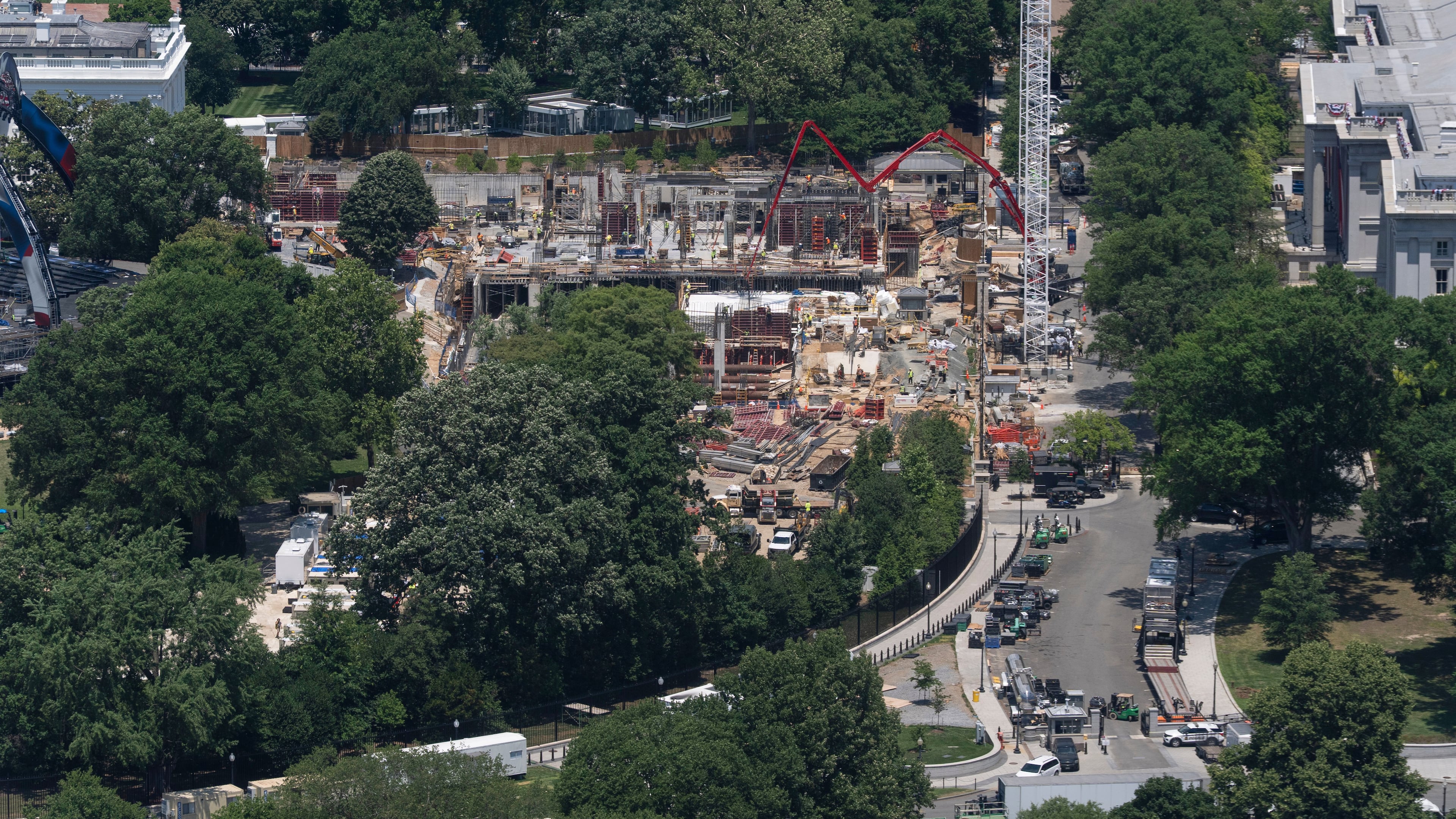 Construction continues on the new White House ballroom, as seen from the Washington Monument, Wednesday, June 17, 2026, in Washington. (AP Photo/Manuel Balce Ceneta)