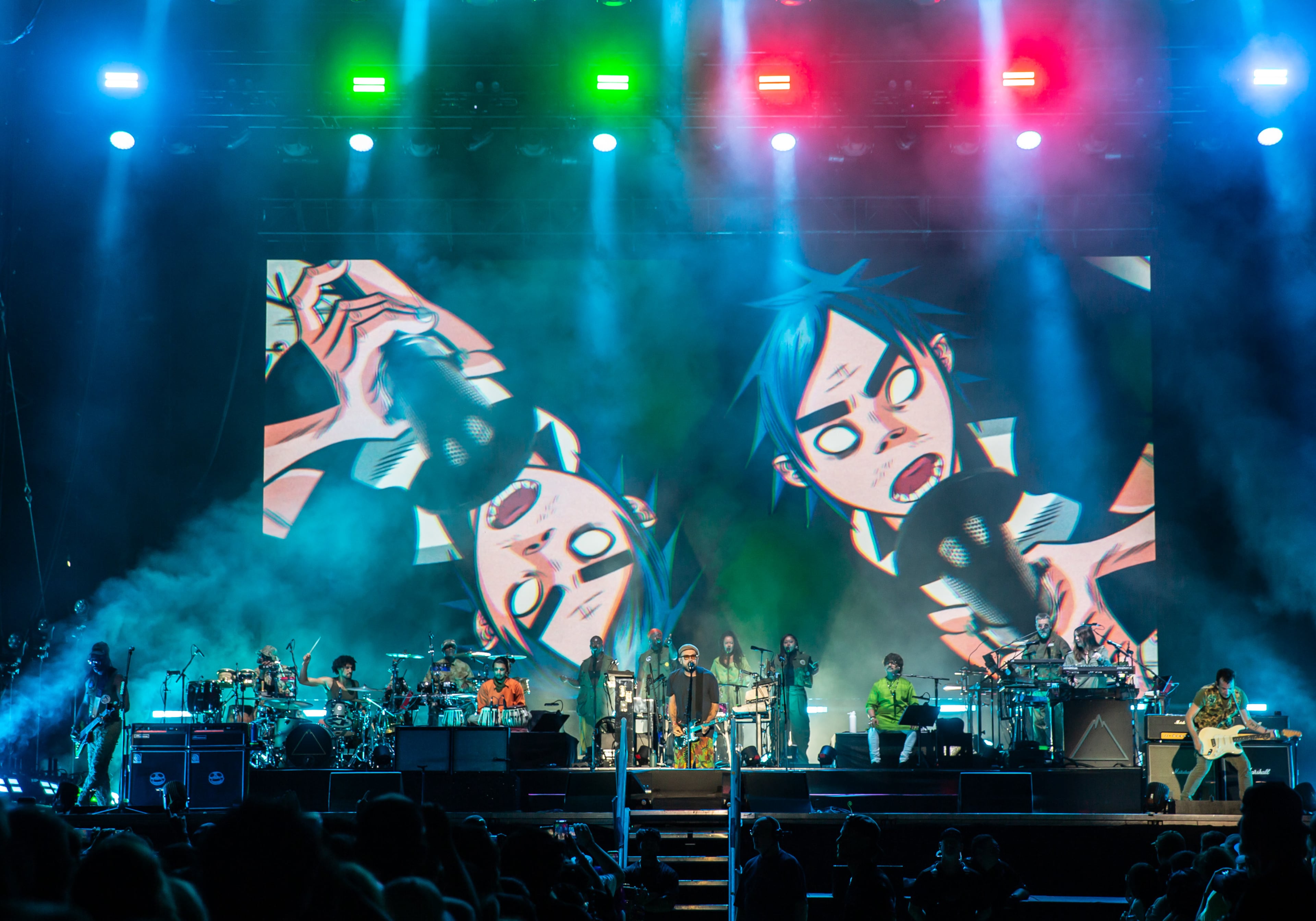Gorillaz closed out the Shaky Knees three-day music festival on Sunday night with a set full of hits and several surprise guests including Kara Jackson, 6lack, DRAM and Atlanta's own Earthgang on Sept. 20, 2026, at Piedmont Park in Atlanta. (Ryan Fleisher for the AJC)
