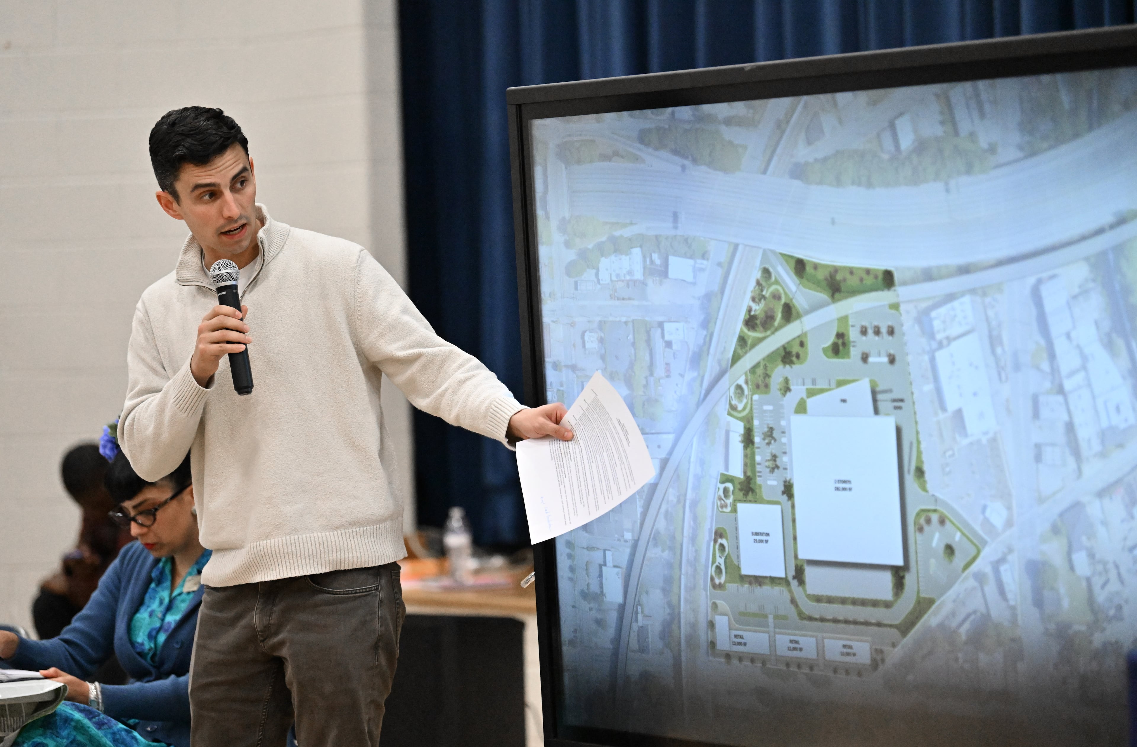 “To put it simply, we need to be close to 56 Marietta," said Andrew Alves, Digital Realty’s senior vice president of acquisitions. Alves and Digital Realty discussed a planned data center in Atlanta during a March 19, 2026, town hall. (Hyosub Shin/AJC)