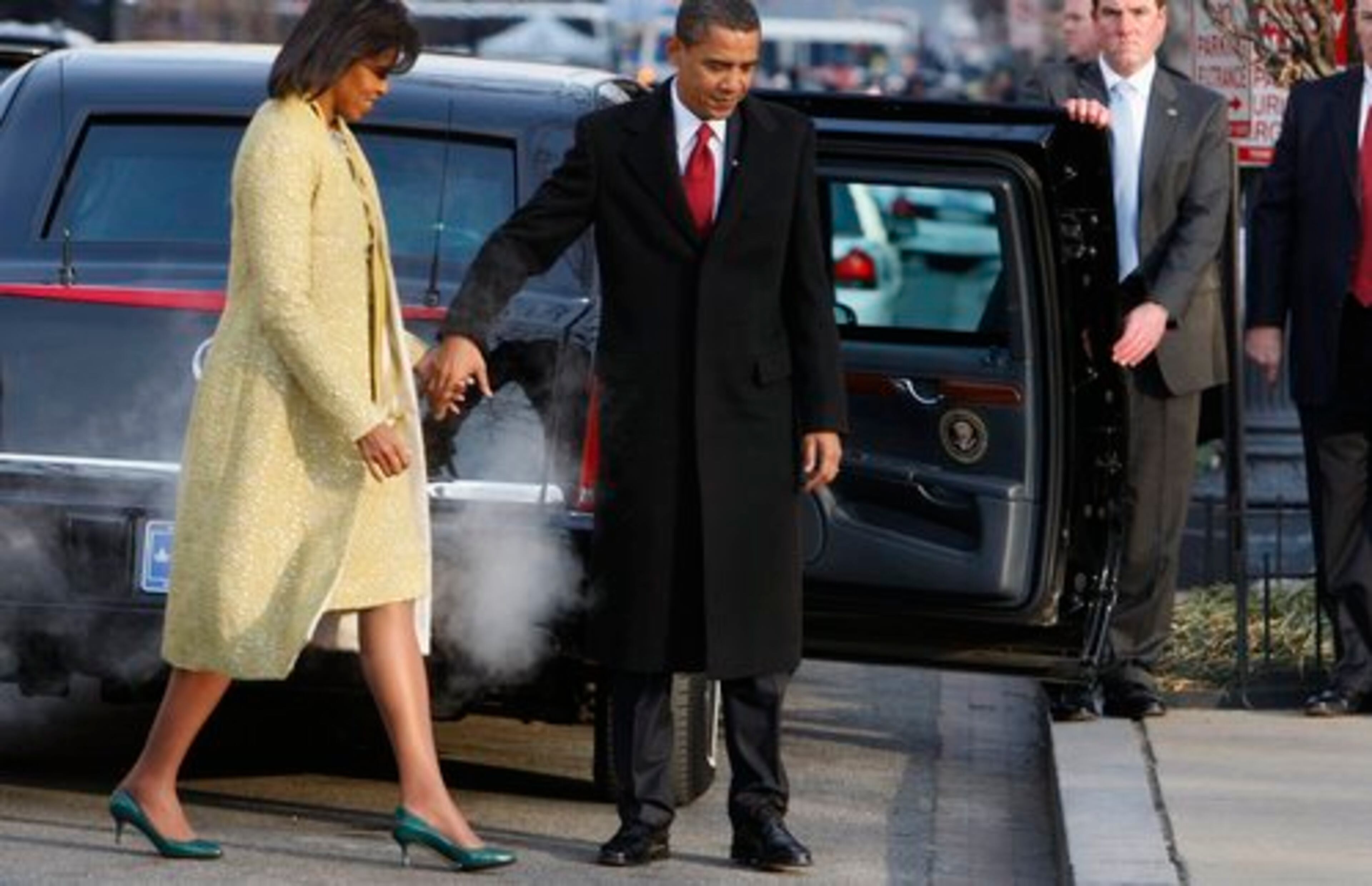 The Obamas arrive at St. John's Episcopal Church across from the White House.