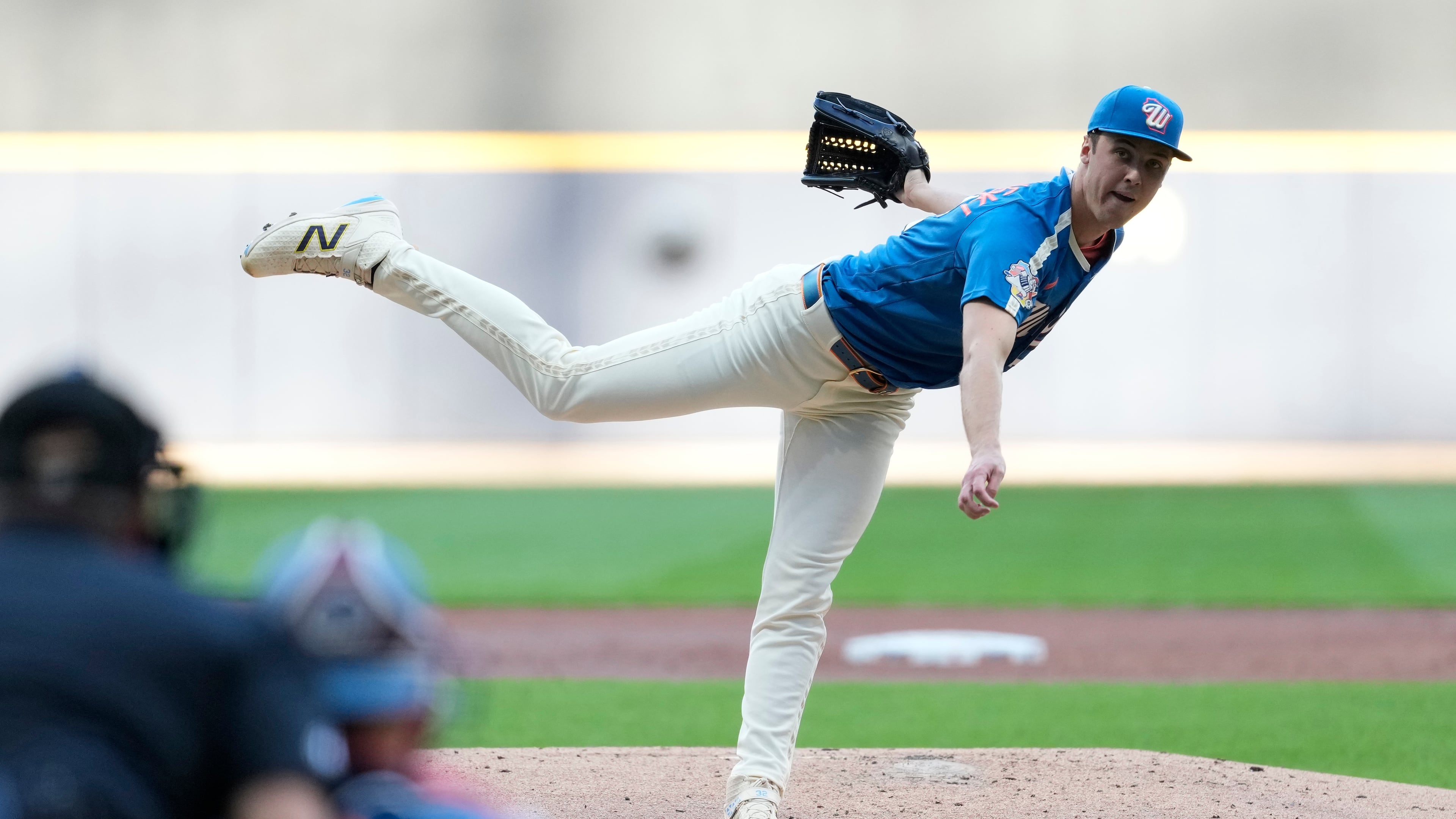 Milwaukee Brewers' Jacob Misiorowski pitches during the second inning of a baseball game against the Philadelphia Phillies, Friday, June 12, 2026, in Milwaukee. (AP Photo/Aaron Gash)