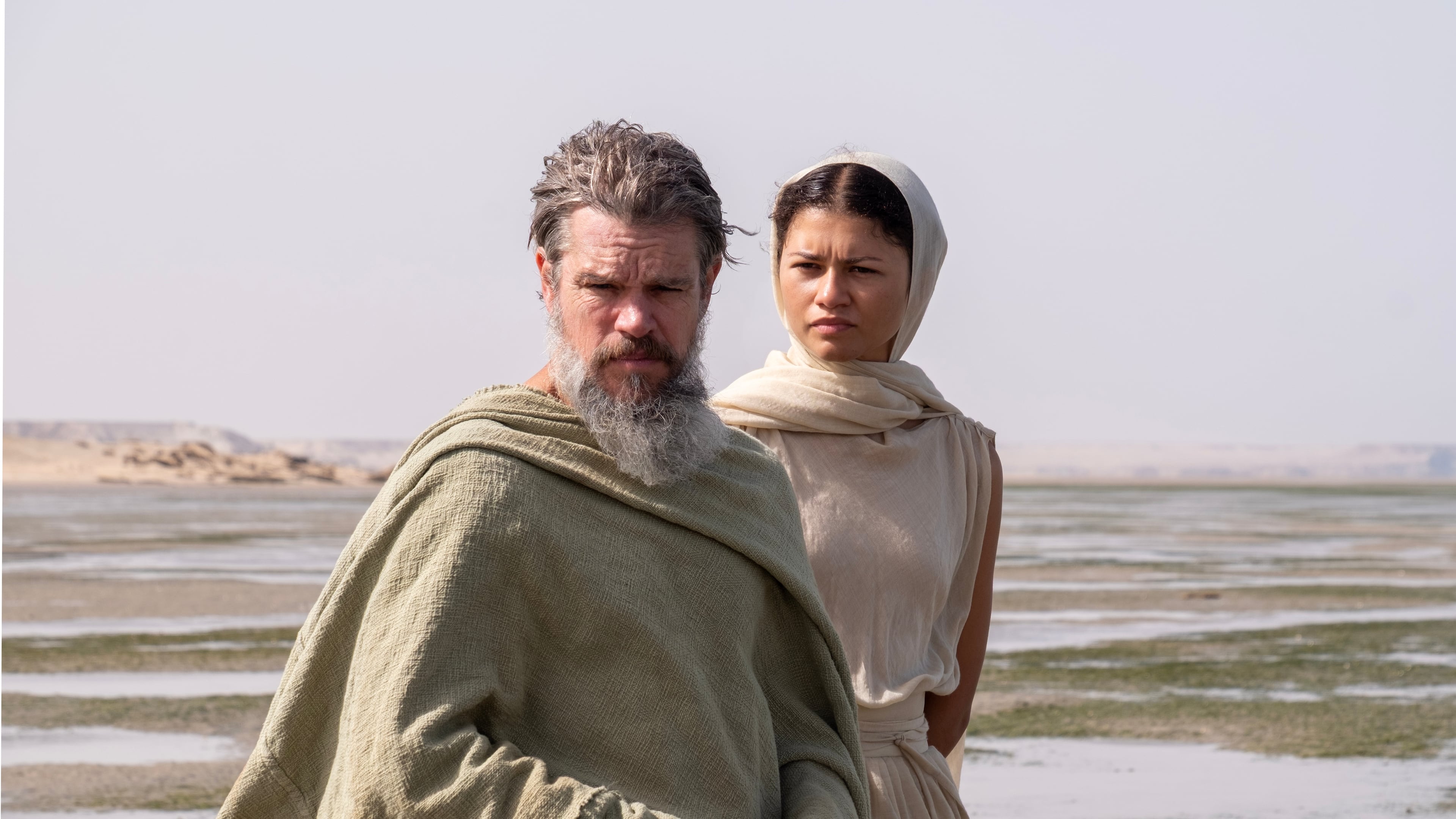 This image released by Universal Pictures shows Matt Damon as Odysseus, left, and Zendaya as Athena, in a scene from "The Odyssey." (Melinda Sue Gordon/Universal Pictures via AP)