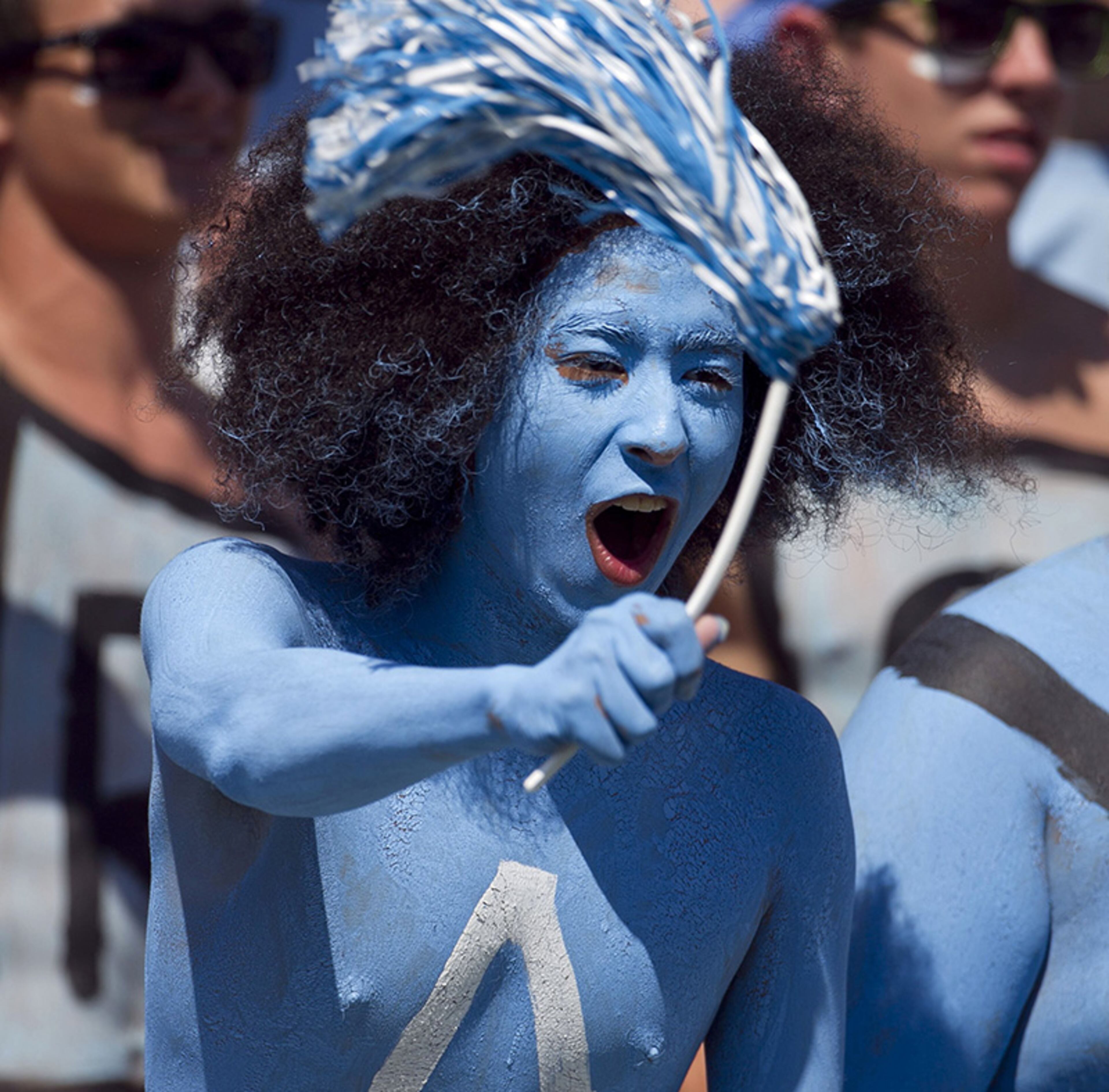 University of North Carolina freshman Josh Mayo show his support for the Tar Heels football team as they warm up for the game against Middle Tennessee State rat Kenan Stadium in Chapel Hill, North Carolina, Saturday, Sept. 7, 2013.