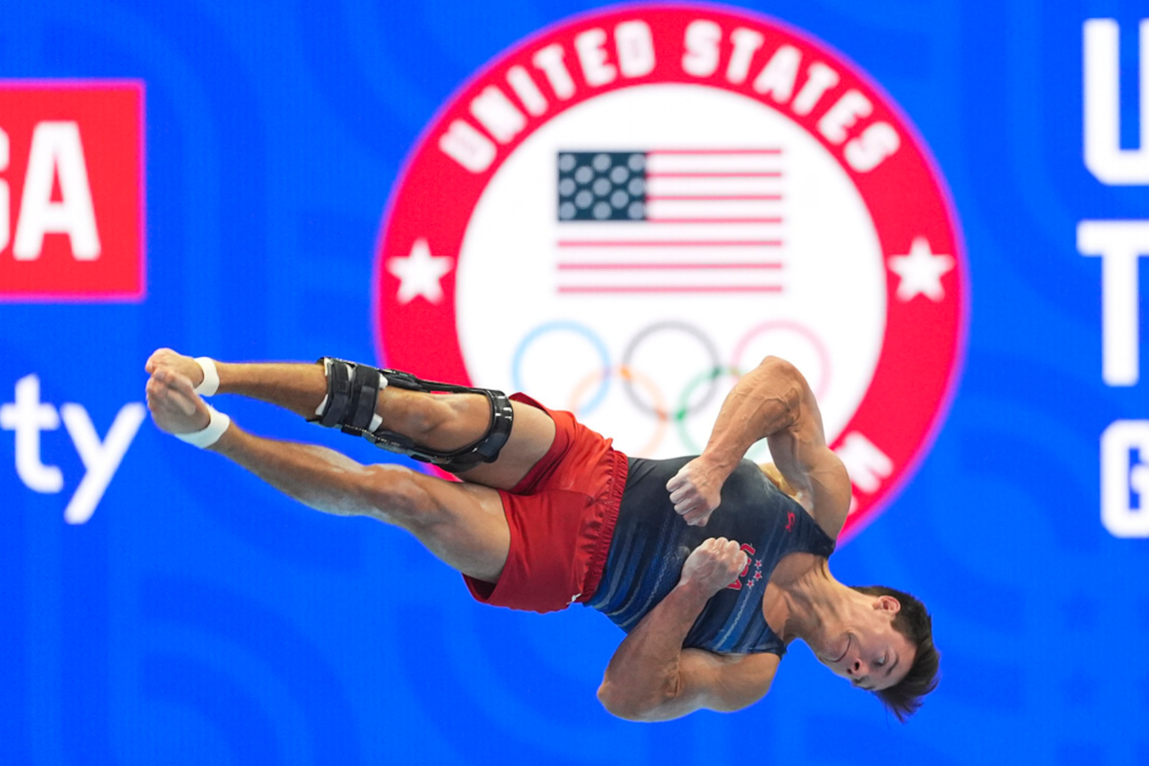 Brody Malone competes in the floor exercise at the United States Gymnastics Olympic Trials on Thursday, June 27, 2024, in Minneapolis. (AP Photo/Abbie Parr)