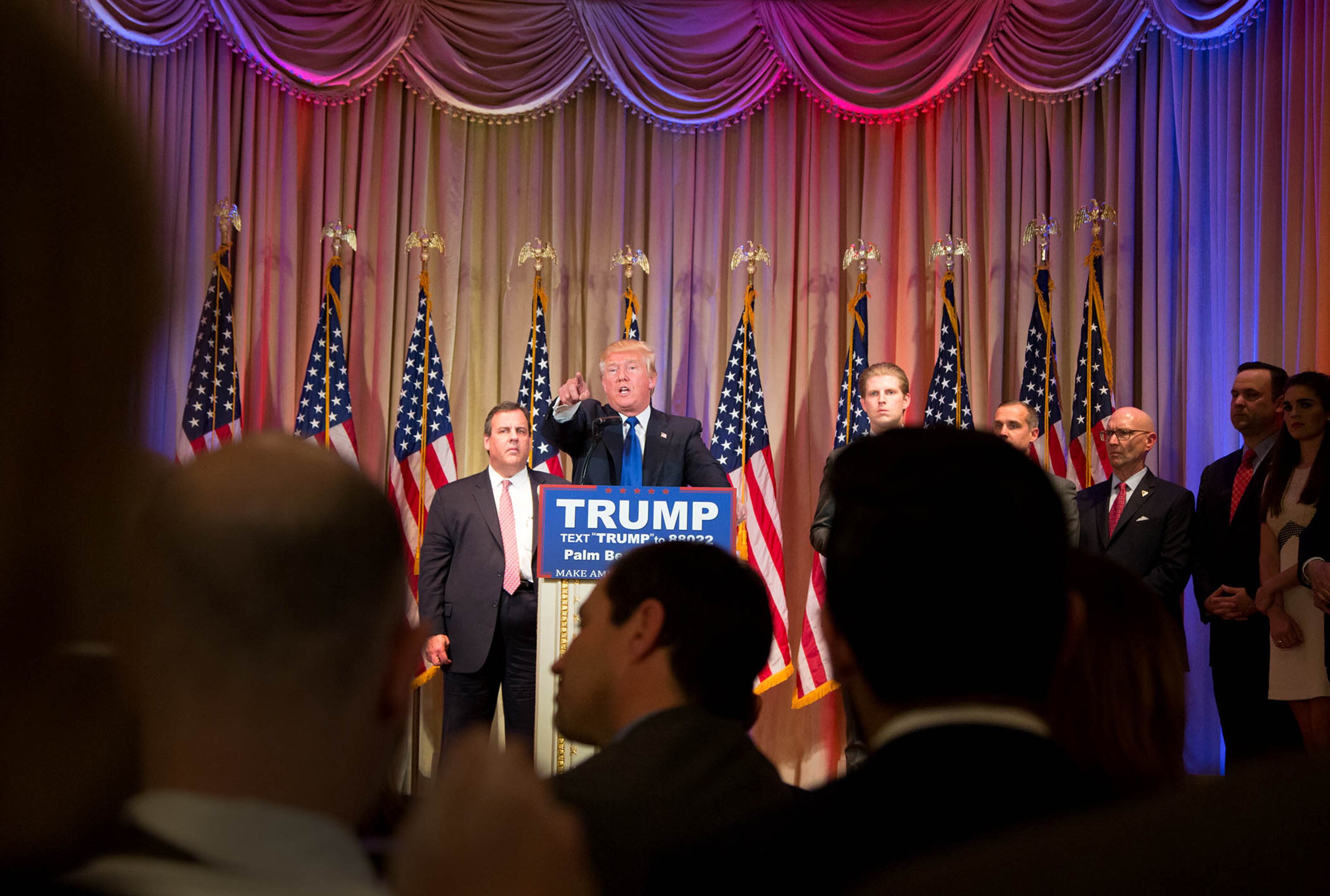 Donald J. Trump speaks at Super Tuesday Press Conference at Mar-A-Lago in Palm Beach, Florida on March 1, 2016. (Allen Eyestone / The Palm Beach Post)