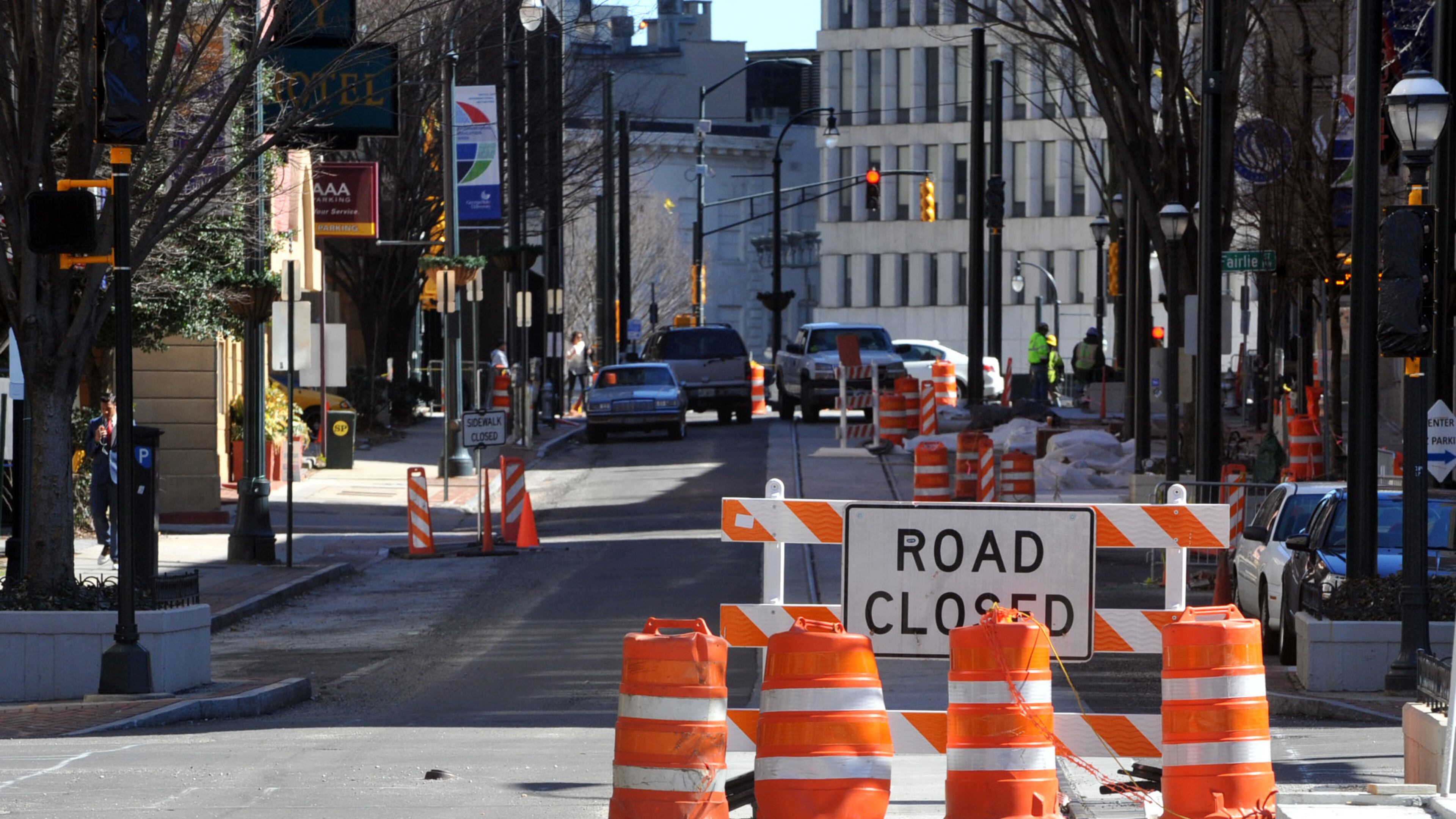 Tracks along Luckie Street near Cone Street. There will be a stop at Cone Street. Photos along the route of the downtown streetcar, shot Thursday, February 27, 2014. Less than three months from the planned launch of the new Atlanta Streetcar service, the city has yet to decide who will operate and maintain it.