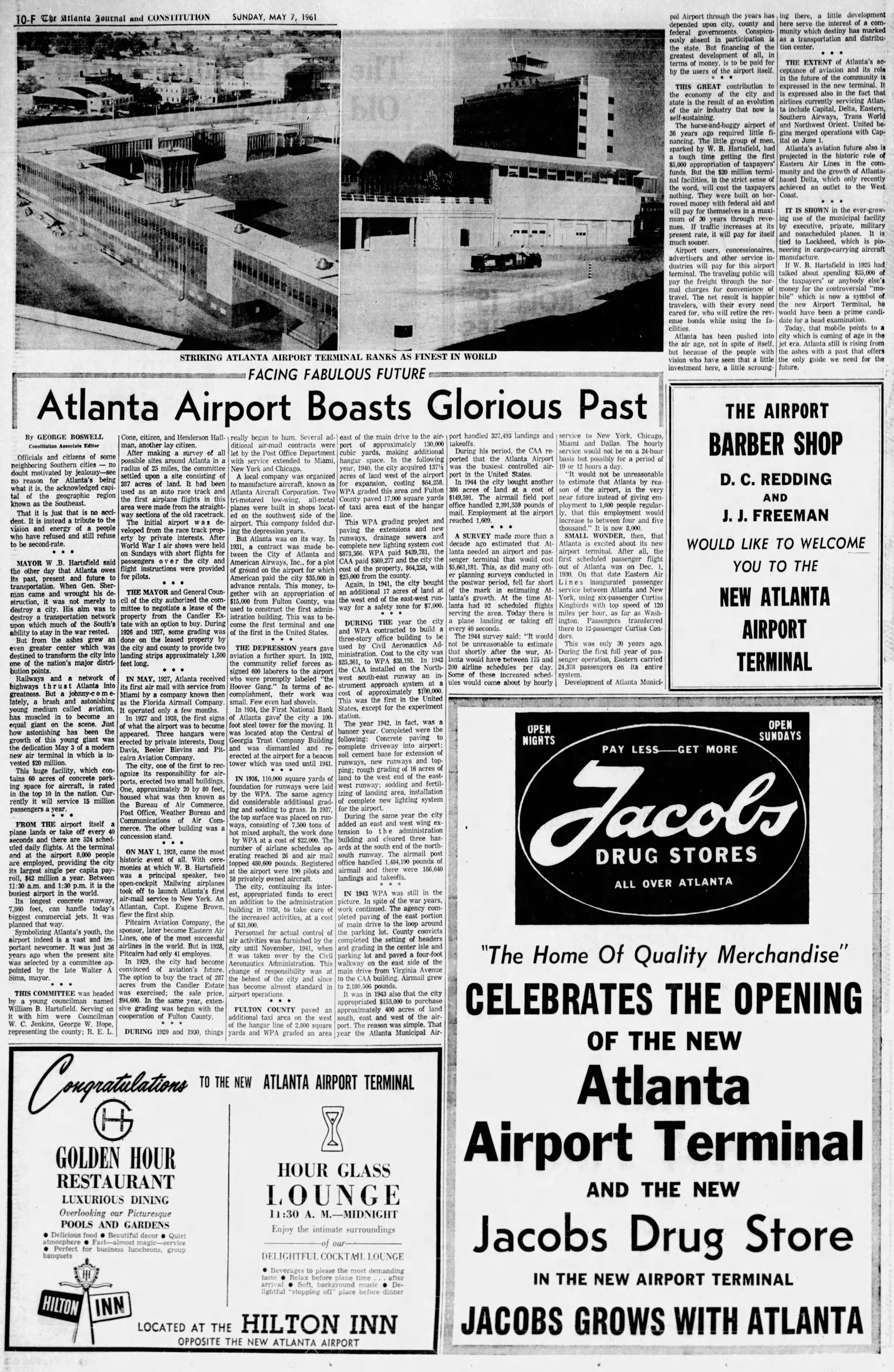 The Atlanta Journal and Constitution on May 7, 1961 heralded the "striking" Atlanta Airport terminal as "finest in world." (AJC Archives)