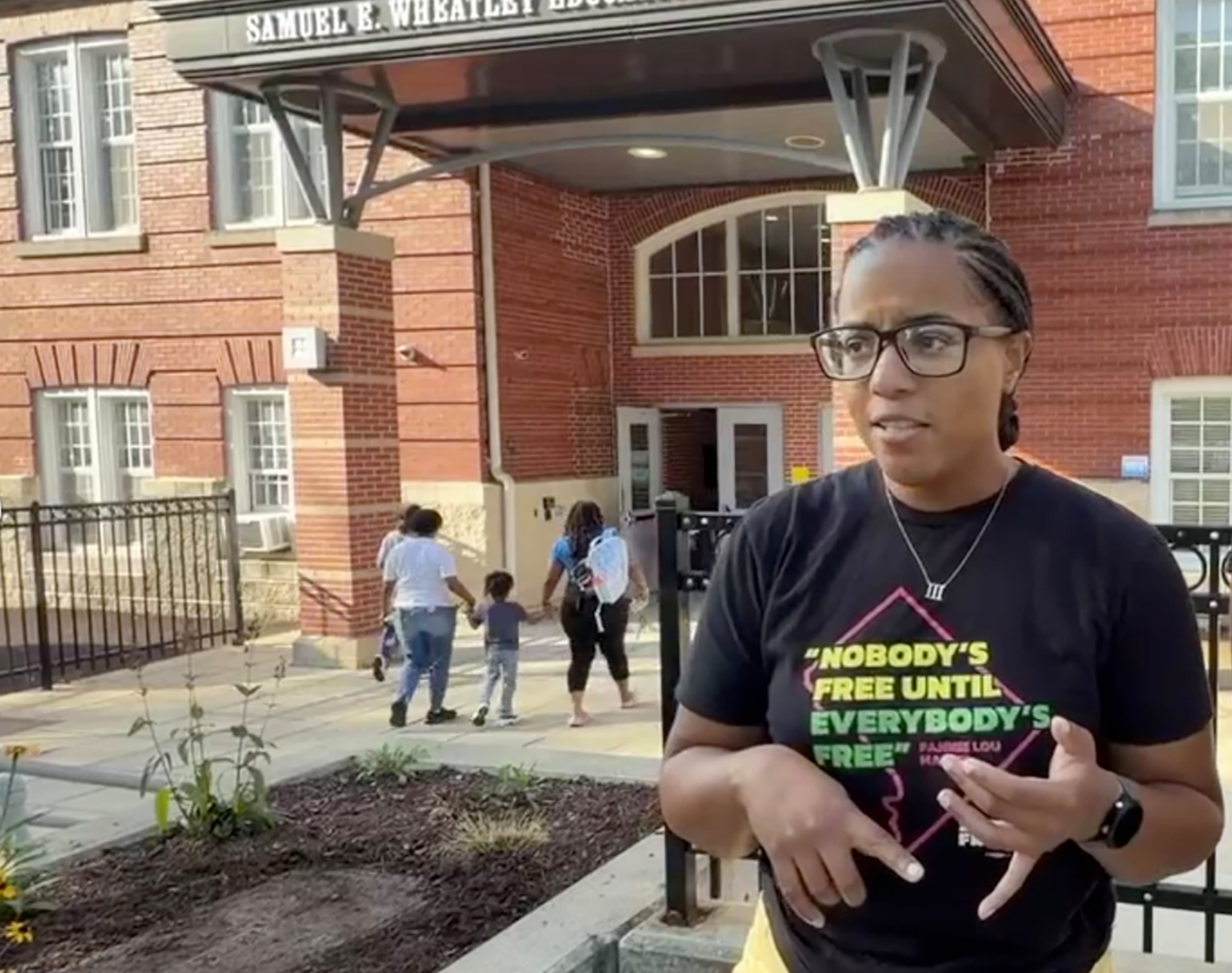 Georgia native and Air Force veteran Karen “KD” Degraphenreid is part of the Free DC, which is a vocal critic of the National Guard’s presence in DC. The group sends volunteers to monitor polling places and schools where guardsmen have been spotted. (Tia Mitchell/AJC)