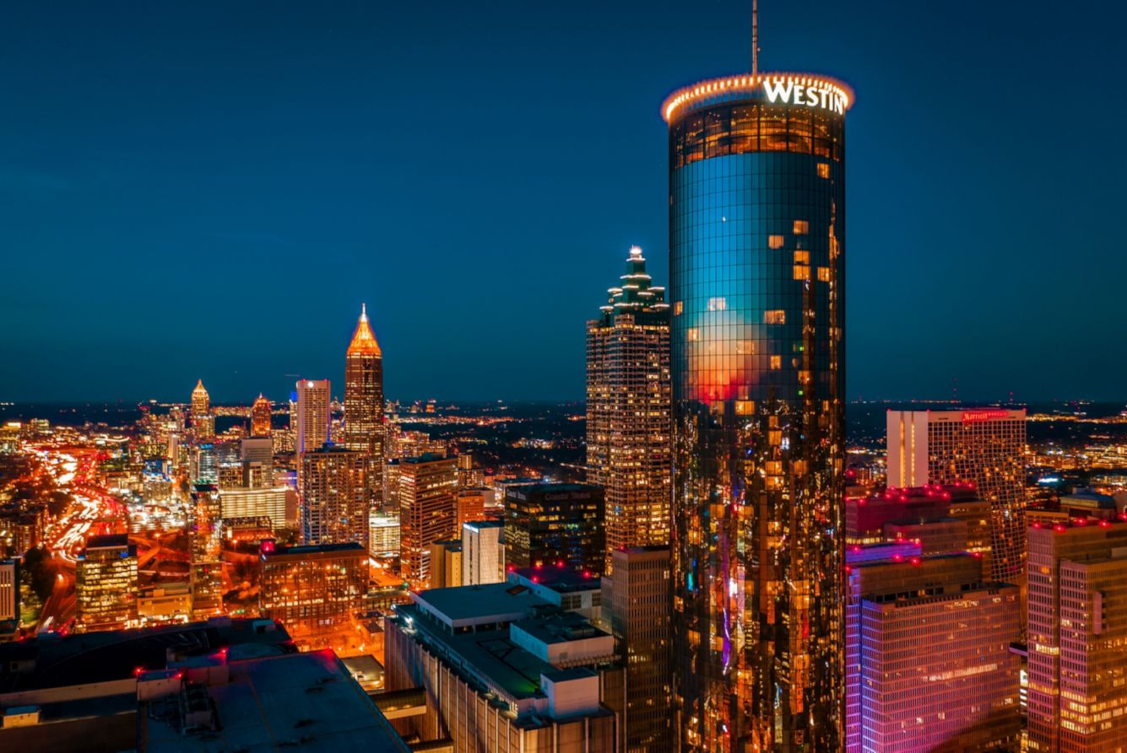 Westin Peachtree Plaza Atlanta was designed and built by John Portman. It is well known for its revolving Sundial restaurant. (Courtesy of Portman Holdings)