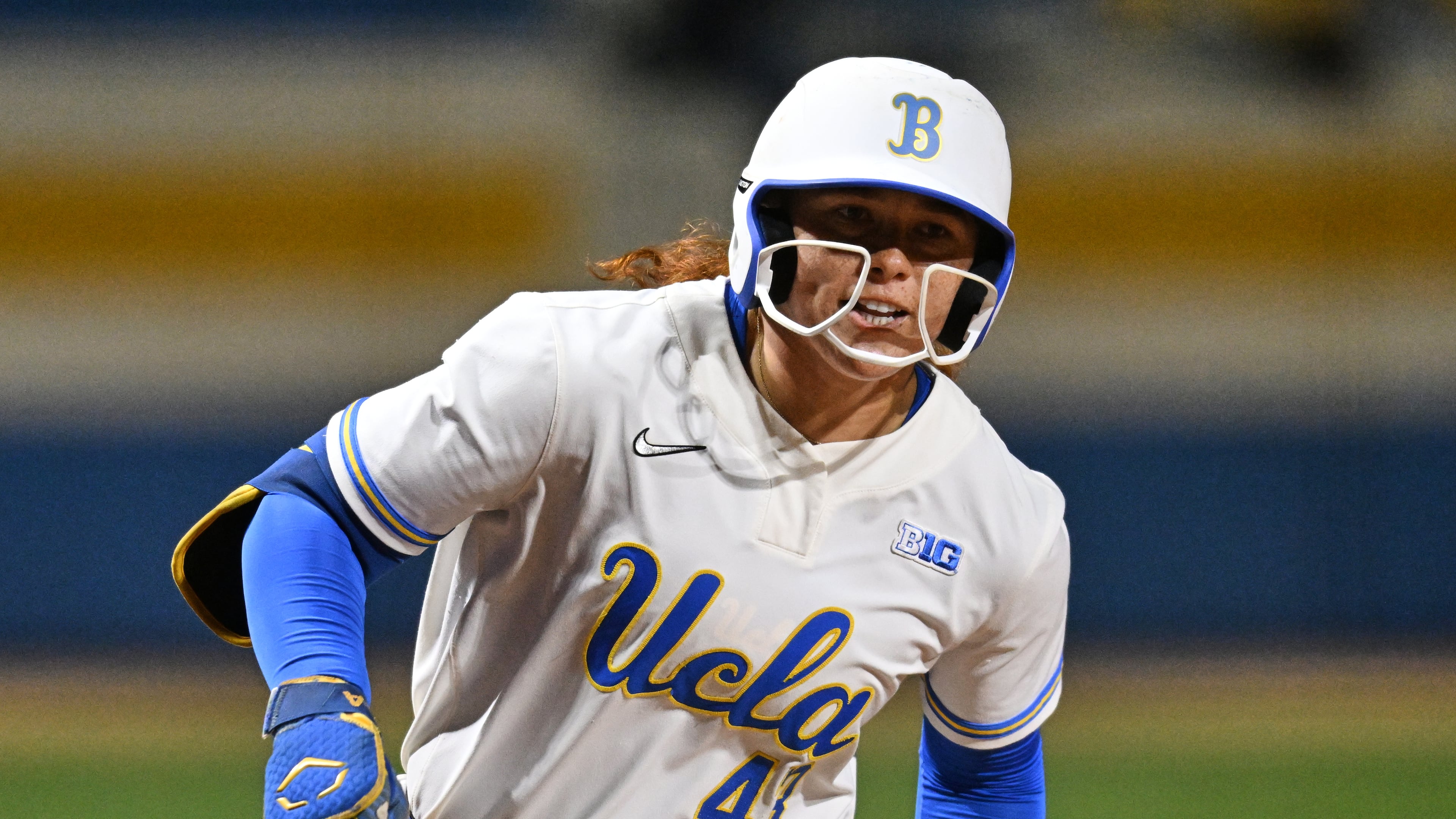 FILE - UCLAs' Megan Grant (43) runs the bases during an NCAA softball game on Friday, March 6, 2026, in Los Angeles. (AP Photo/John McCoy, File)