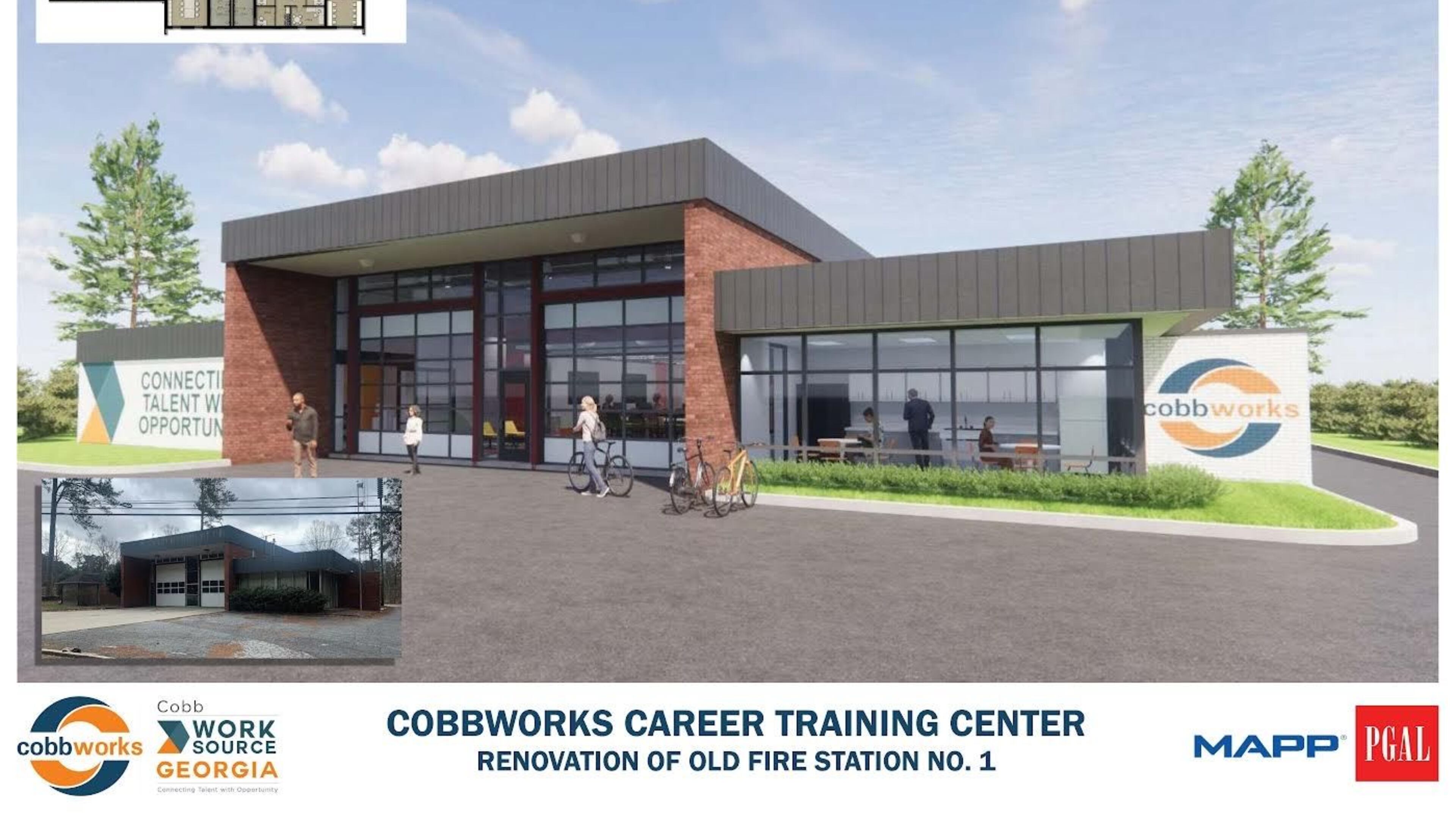 A new workforce development center is underway in Mableton, as shown in this rendering. CobbWorks is renovating an old fire station into a career center to provide resources to job seekers. Provided by CobbWorks