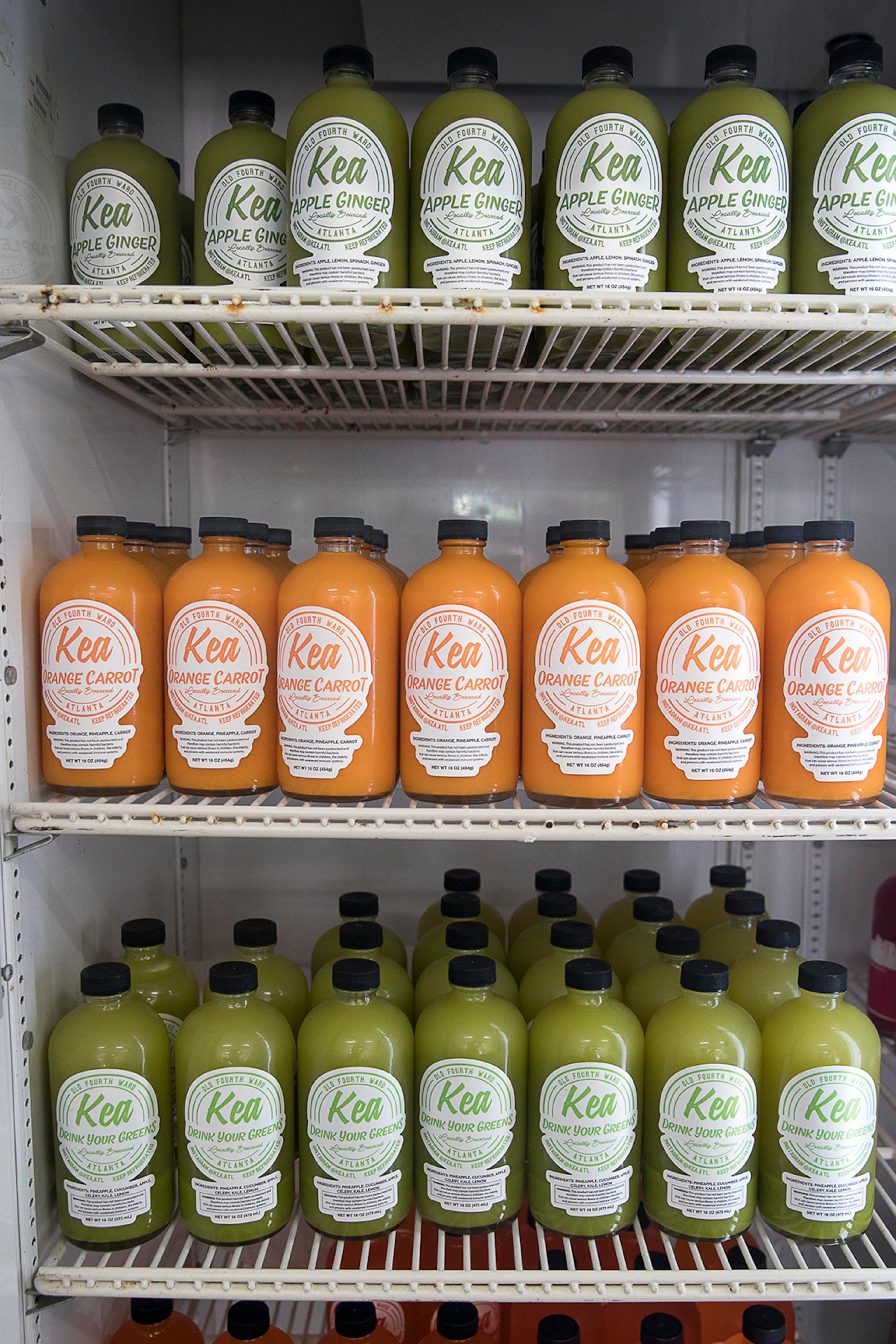 04/11/2019 -- Atlanta, Georgia -- An assortment of Kea juices are displayed in a cooler during a "Pop-Up Row" shopping event along the 200 block of Mitchell Street SW in Atlanta's South Downtown community, Thursday, April 11, 2019. (ALYSSA POINTER/ALYSSA.POINTER@AJC.COM)