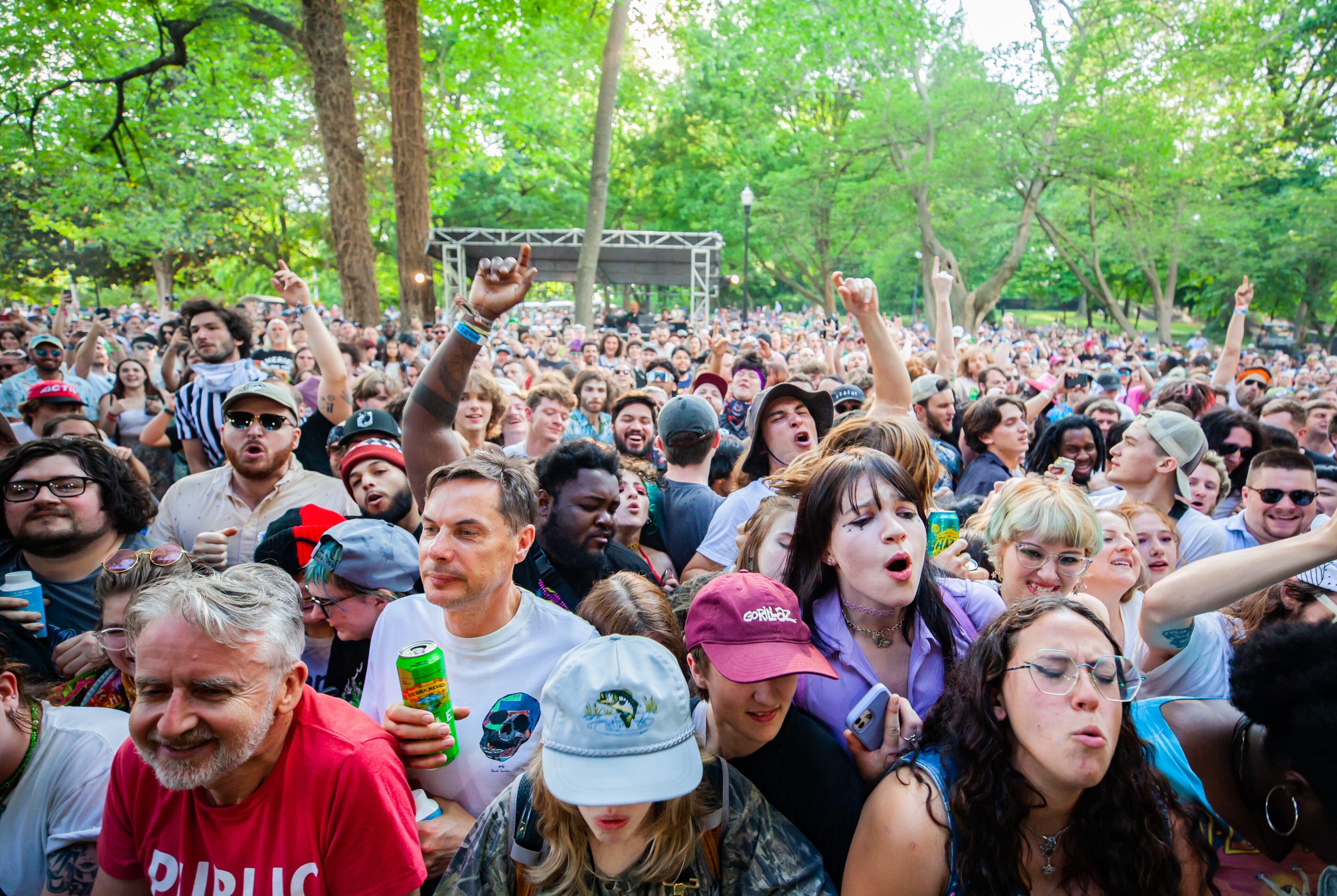 Fidlar plays the Criminal Records stage to groups of moshing fans on the final day of the Shaky Knees Music Festival at Atlanta's Central Park on Sunday, May 7, 2023. (RYAN FLEISHER FOR THE ATLANTA JOURNAL-CONSTITUTION)