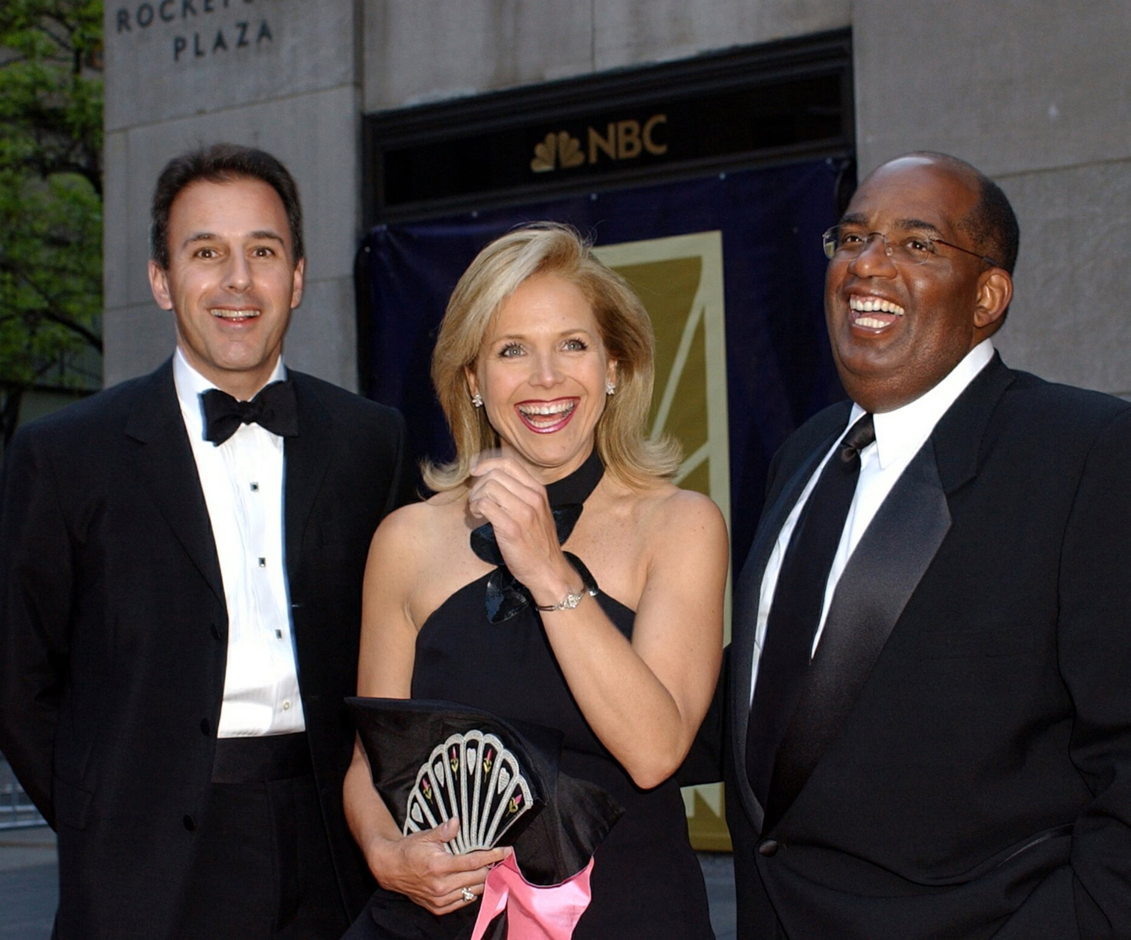 Matt Lauer, left; Katie Couric, center; and Al Roker from the "Today" show arrive at NBC's 75th anniversary celebration on May 5, 2002, at New York's Rockefeller Center.