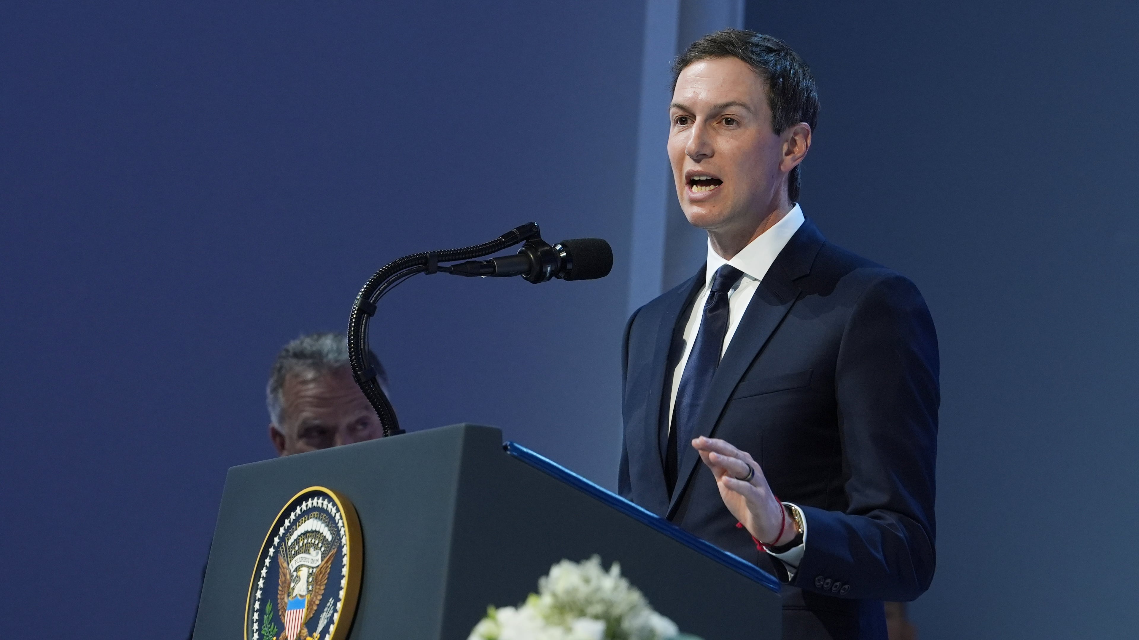 Jared Kushner speaks after the signing of a Board of Peace charter during the Annual Meeting of the World Economic Forum in Davos, Switzerland, Thursday, Jan. 22, 2026. (AP Photo/Evan Vucci)