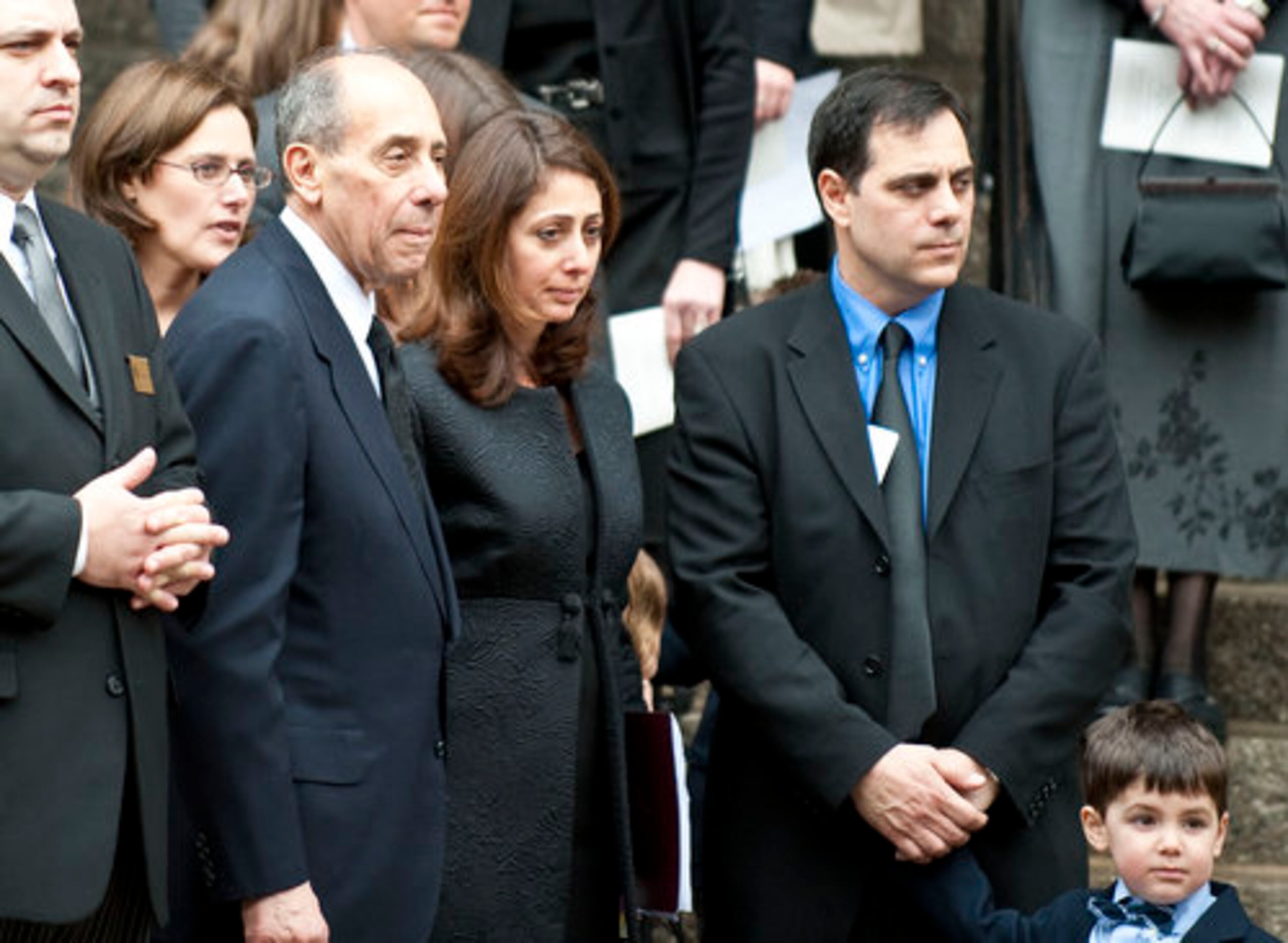 Here, John Zaccaro (third from left) stands with family after the funeral mass. Ferraro was married for 50 years to Zaccaro, a New York real estate developer. They had eight grandchildren.