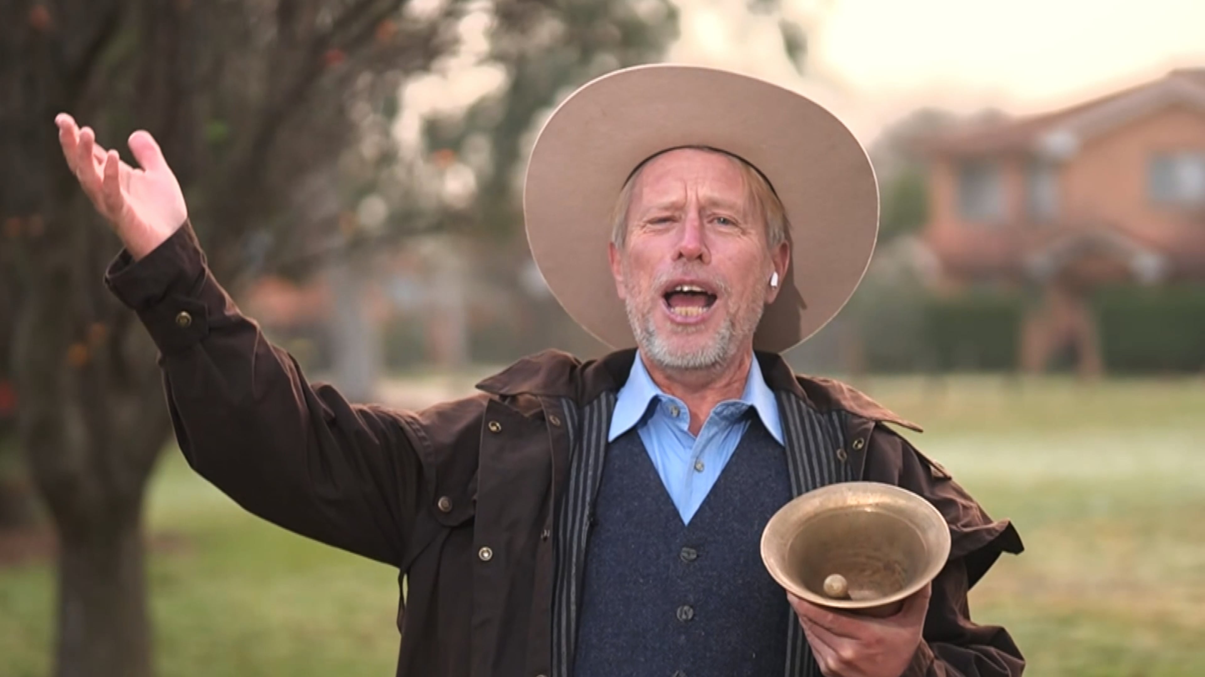 In this image taken from video, Joseph McGrail-Bateup demonstrates his loud voice in Canberra, Australia, Tuesday, June 23, 2026, after he was been recognized by Guinness World Records as the world's loudest person. (Australian Broadcasting Corp. via AP)