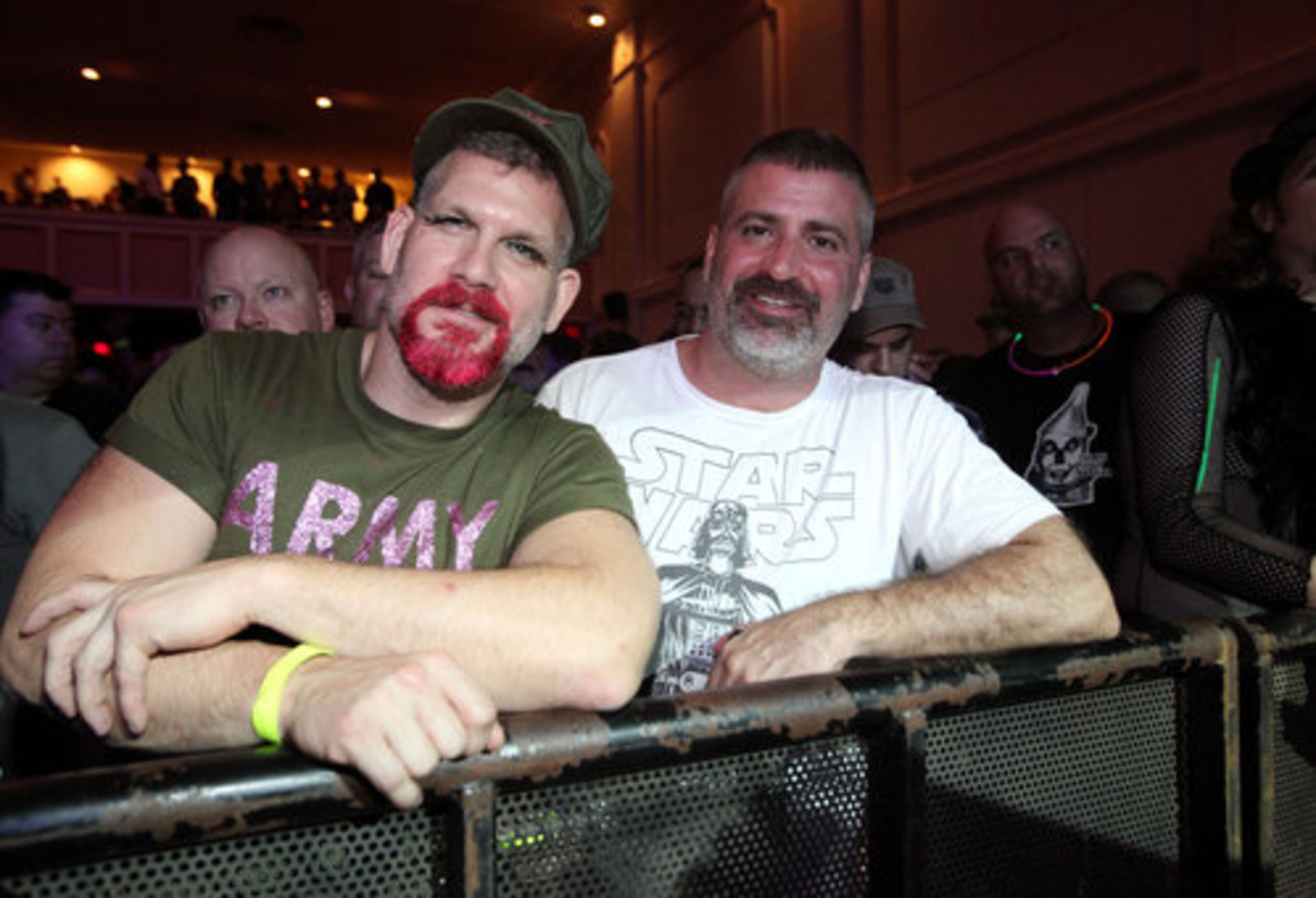 Dan Nero (L) and Chuck Edge wait for Scissor Sisters to hit the stage.