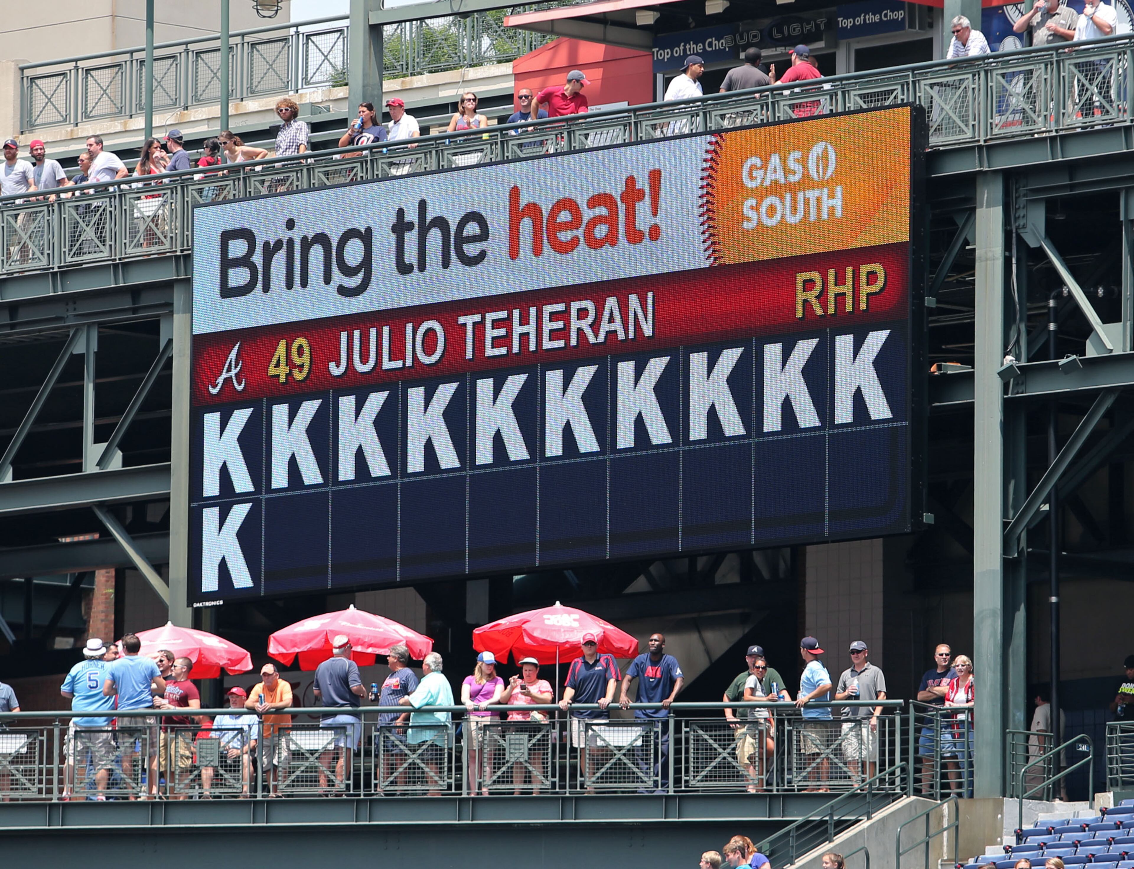 Teheran's strike out count is shown in right field. JASON GETZ / JGETZ@AJC.COM