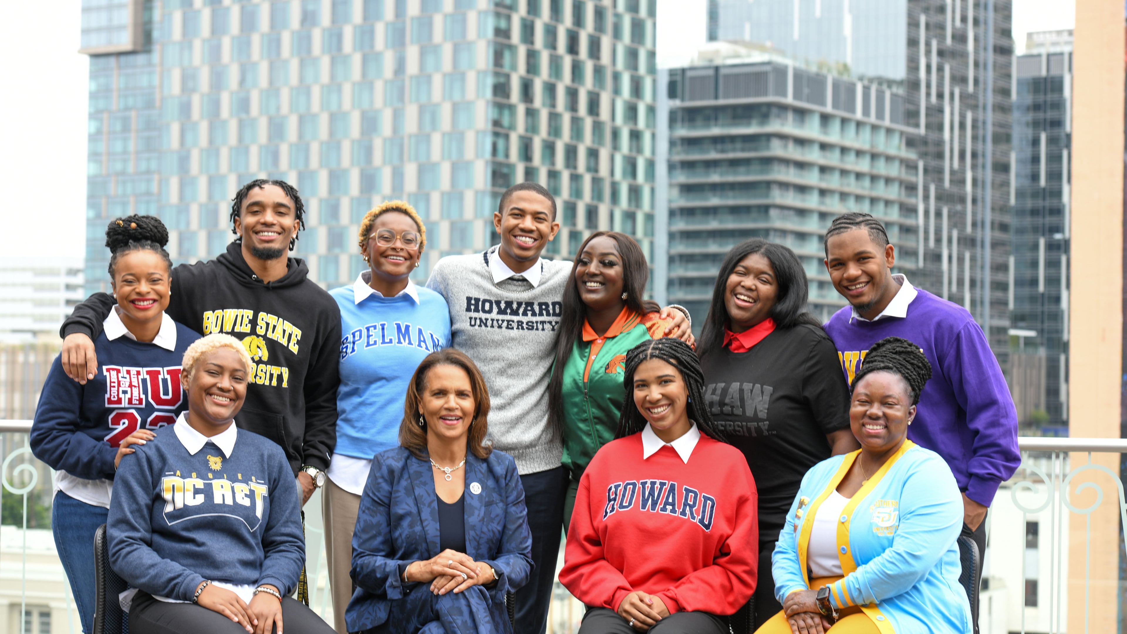 Stacy Milner (center), CEO and founder of the Entertainment Industry College Outreach Program, poses with students from the 2023 HBCU in Los Angeles cohort. (Courtesy of EICOP)