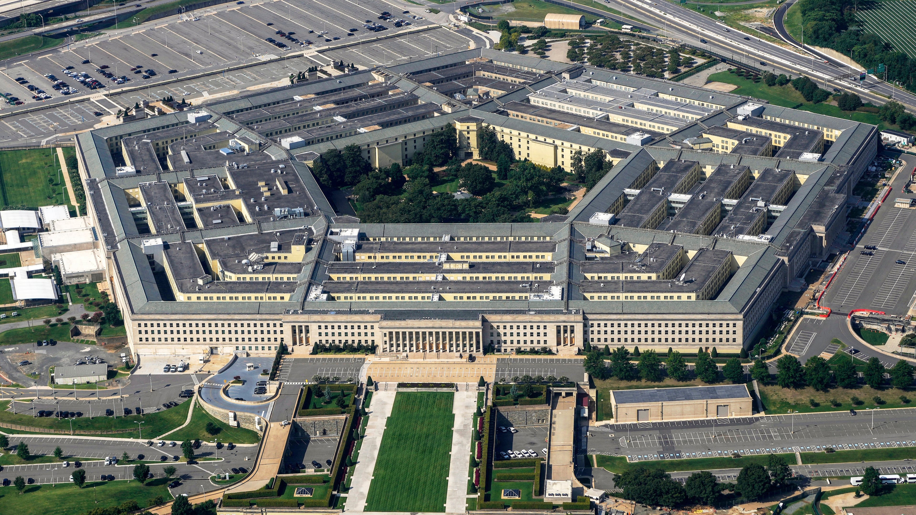 FILE - The Pentagon is viewed from the window of an airplane Aug. 27, 2023, in Washington. (AP Photo/Carolyn Kaster, File)