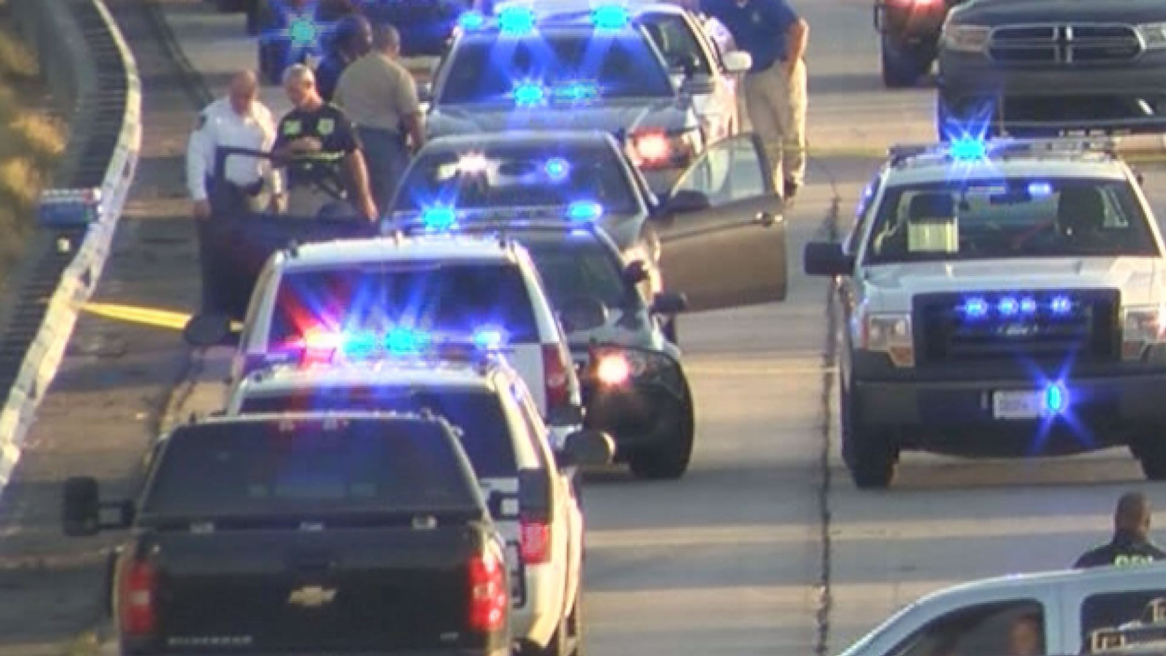 A man running from police on I-75 in south Georgia killed himself and three other people were shot when a state trooper’s weapon accidentally discharged, the Georgia Bureau of Investigation said Friday. (Credit: WALB-TV)