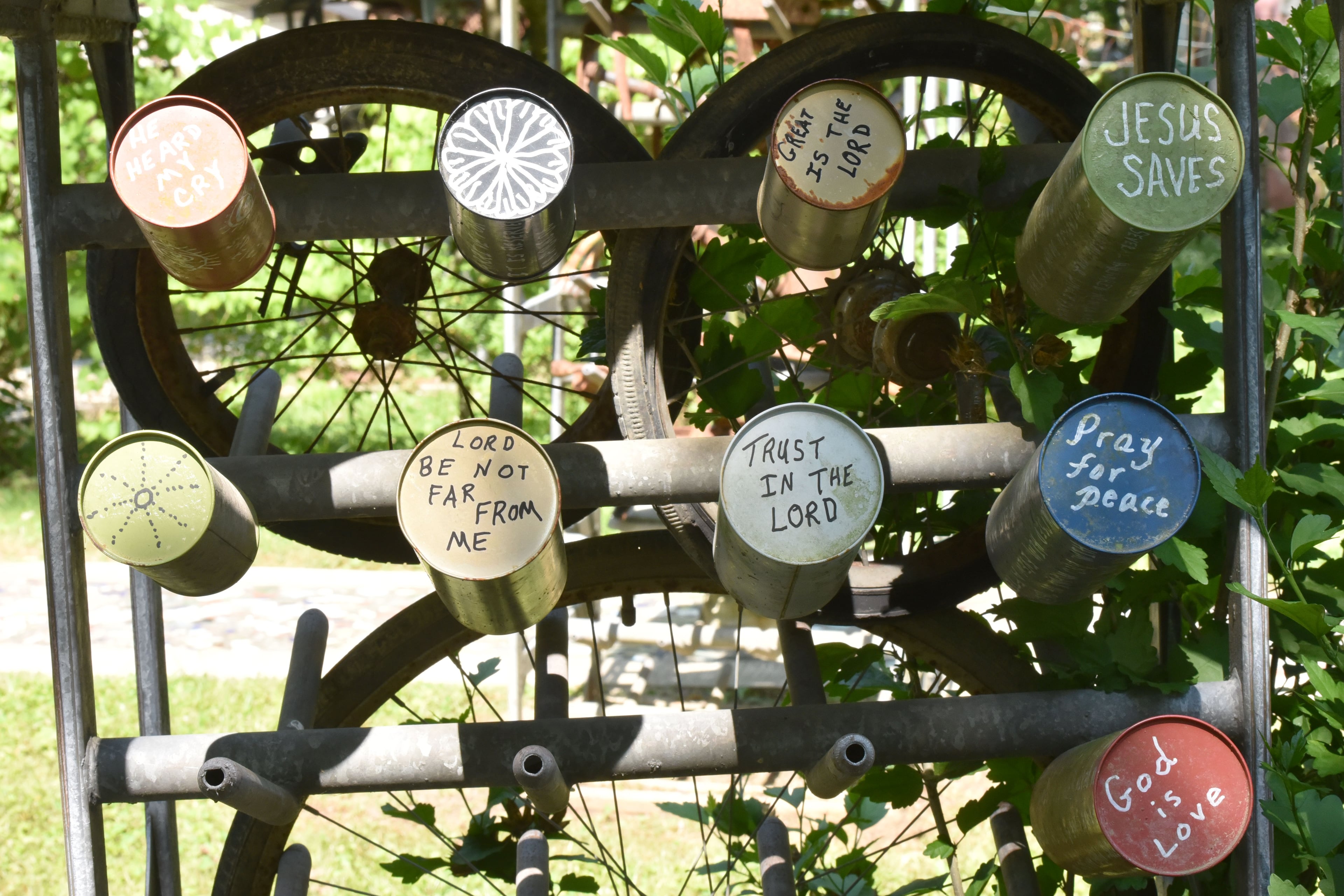 May 9, 2015 Summerville - Picture shows folk artist Howard Finster's Paradise Garden in Summerville on Saturday, May 9, 2015. Famous folk artist Howard Finster began creating Paradise Gardens in 1961. It is listed as one of Georgia's noted art attractions. Finster's outsider art -- sculpture and paintings -- draws tourists from around the world. In advance of Finster Fest, May 30-31 in the northwest Georgia town of Summerville. Georgia's most famed folk artist, Finster was known as a great American eccentric, and plenty of eccentric places survive him in this gritty corner of the state. HYOSUB SHIN / HSHIN@AJC.COM