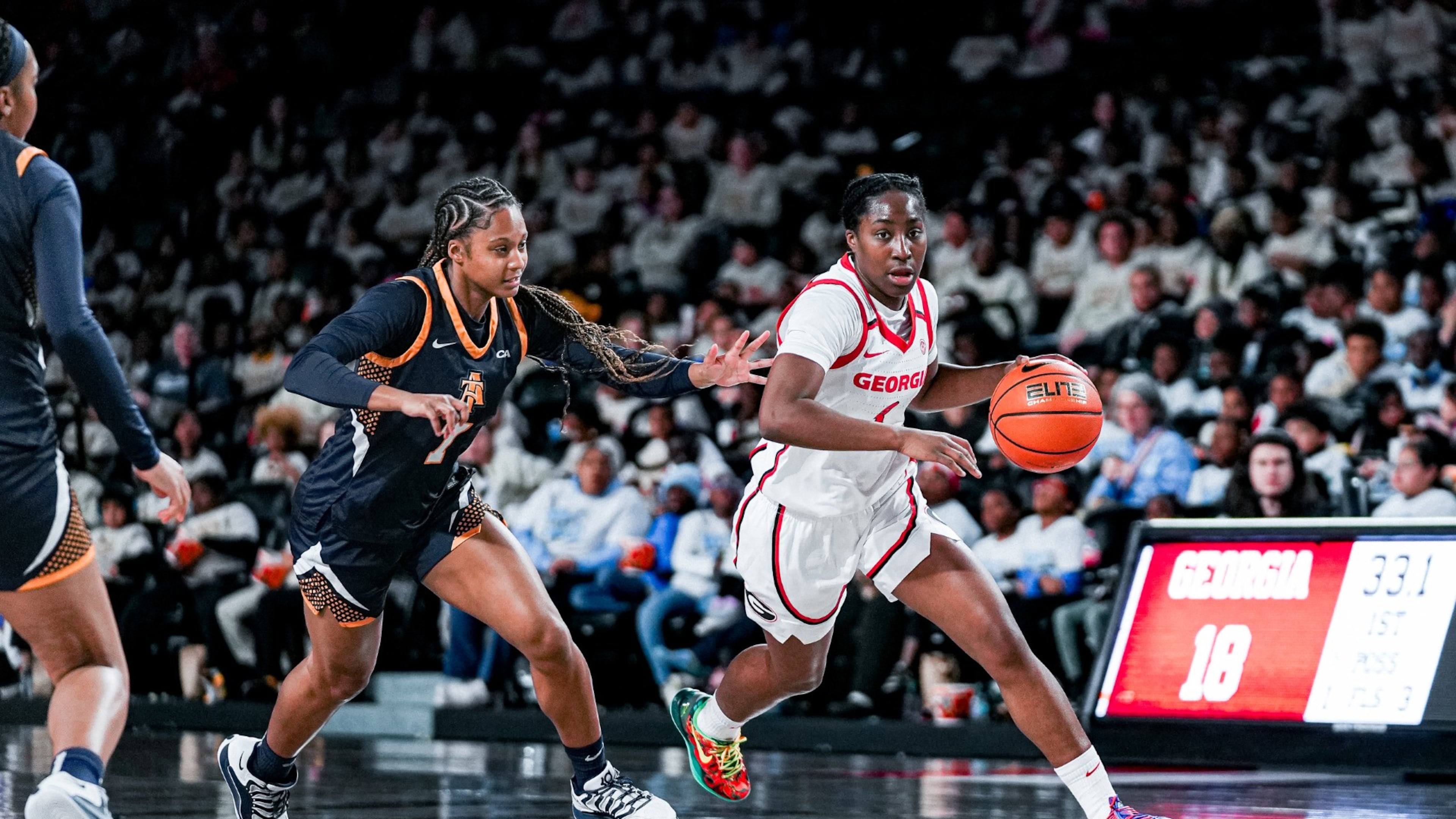 Georgia guard Dani Carnegie drives to the basket during Georgia’s game against North Carolina A&T at Stegeman Coliseum in Athens, Ga., on Monday, Dec. 15, 2025. (Tony Walsh/UGA Athletic Association)