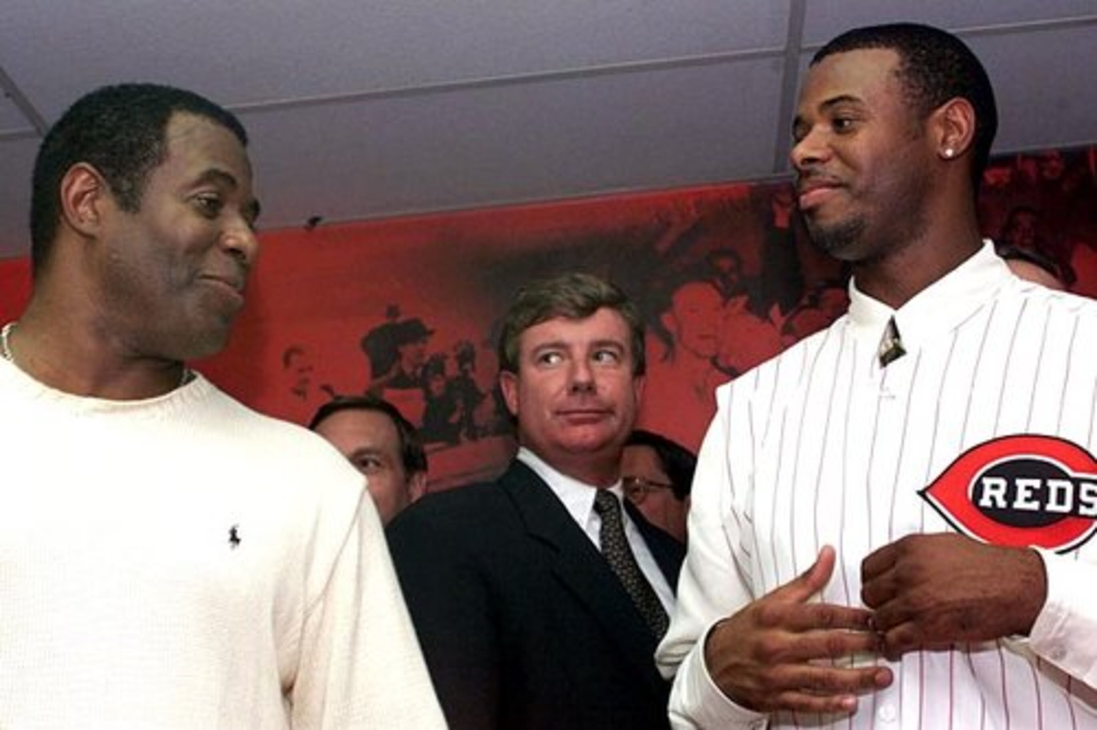 The trade to Cincinnati reunited Griffey Jr. (right) with his dad, Ken Griffey, an MLB veteran who played for several teams, including the Reds (1973-81, 1988-90), the Yankees (1982-86), the Braves (1986-1988) and the Mariners alongside his son (1990-91). The elder Griffey spent nearly six years as a Reds assistant coach.
