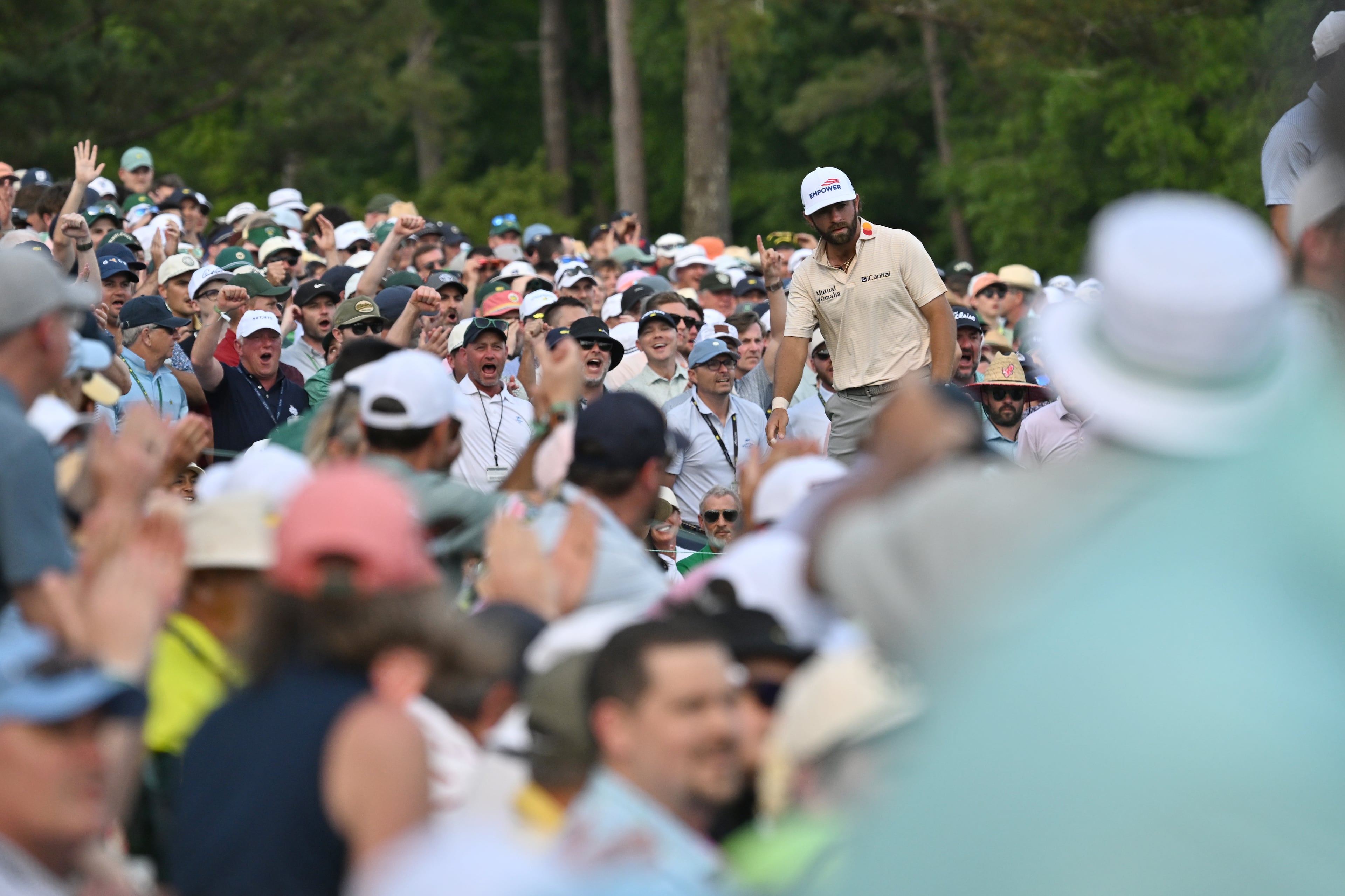 Cameron Young tees off on 12th tee during final round of the Masters, at Augusta National Golf Club, Sunday, April 12, 2026, in Augusta, GA (Hyosub Shin/AJC)