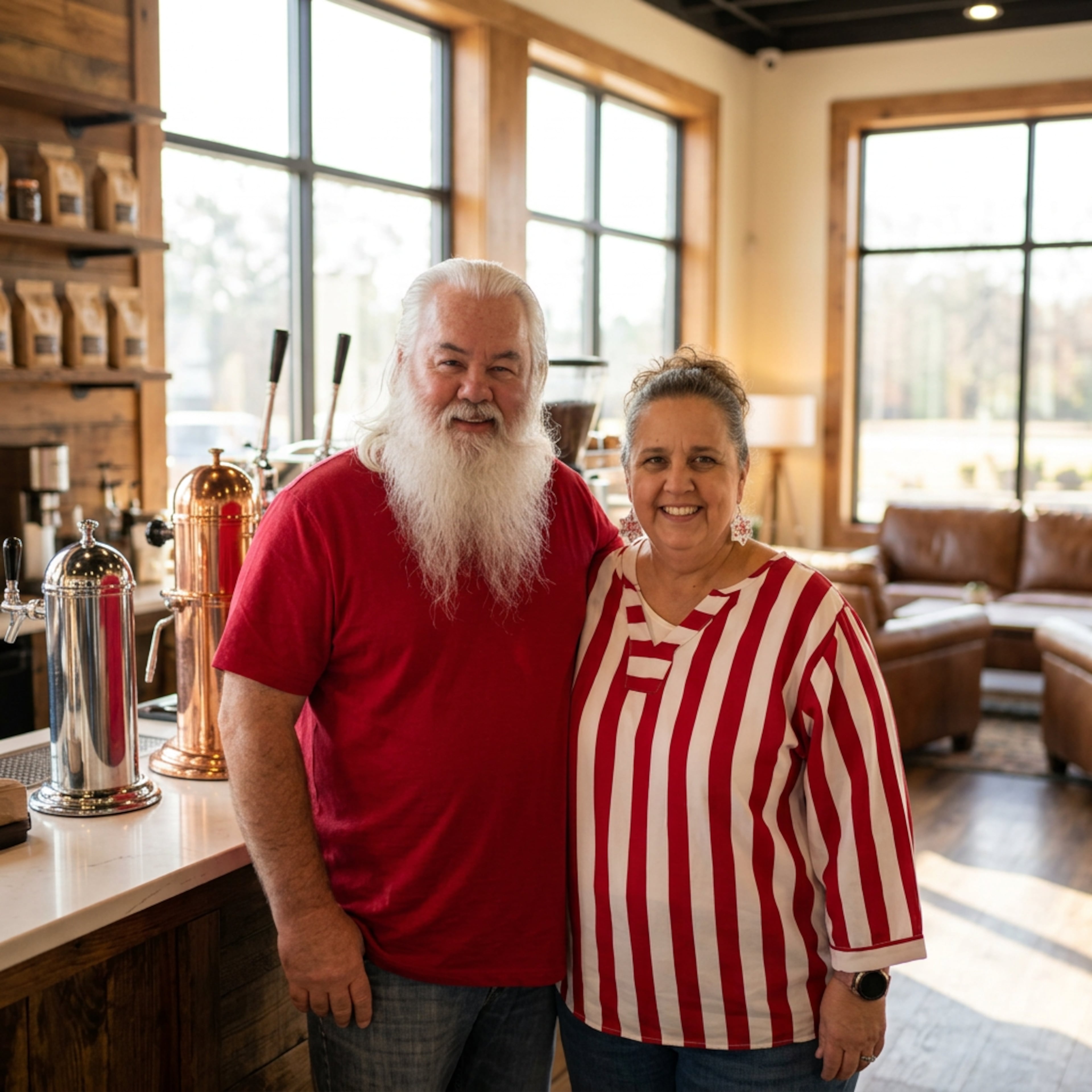 Bruce (left) and Beth Palmer researched the process of producing hickory syrup to make a product unique to Georgia. (Courtesy of Sutton Mil Creek Syrup Co.)