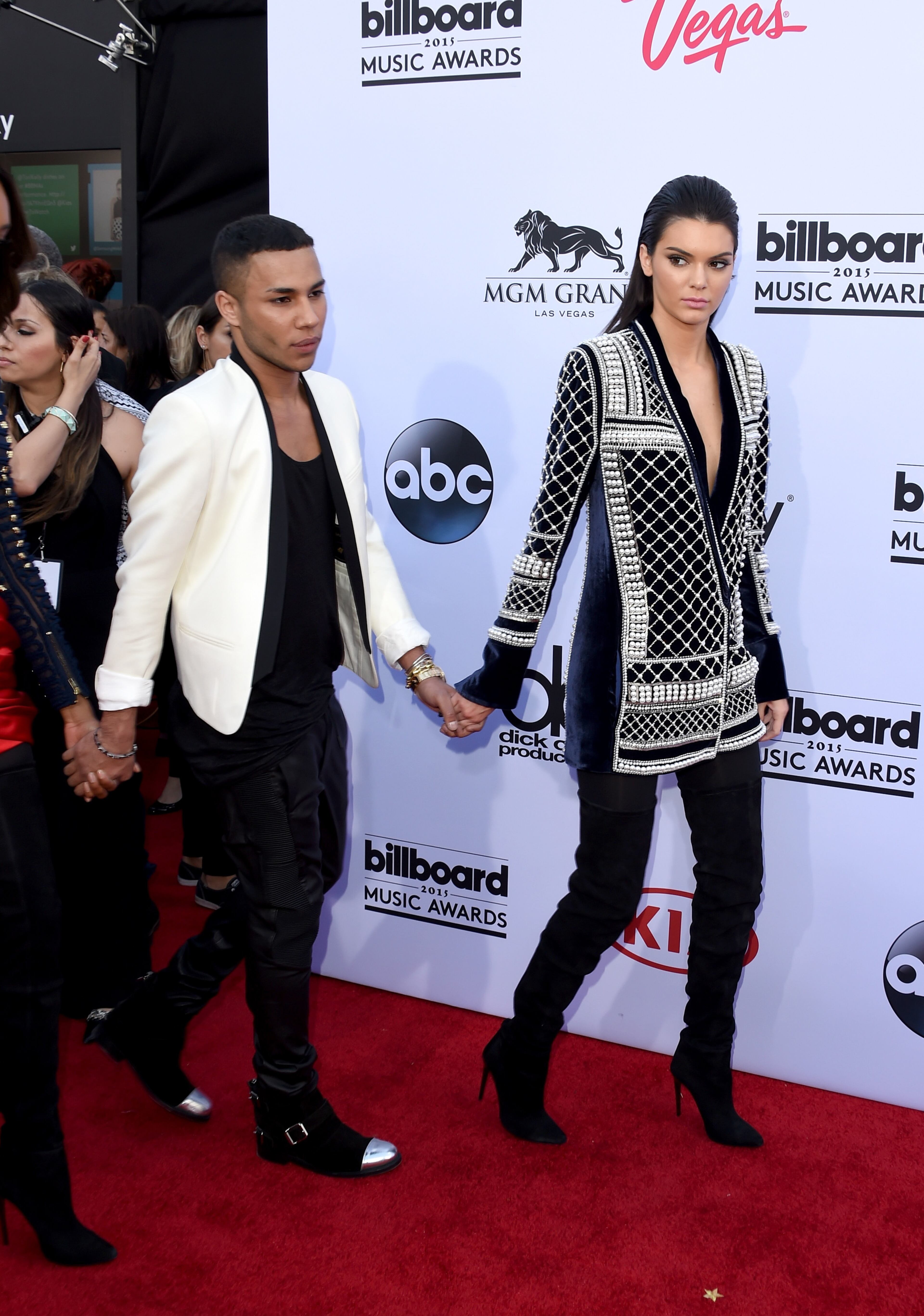 LAS VEGAS, NV - MAY 17: Designer Olivier Rousteing (L) and model Kendall Jenner, wearing Balmain x H&M, attend the 2015 Billboard Music Awards at MGM Grand Garden Arena on May 17, 2015 in Las Vegas, Nevada. (Photo by Jason Merritt/Getty Images)