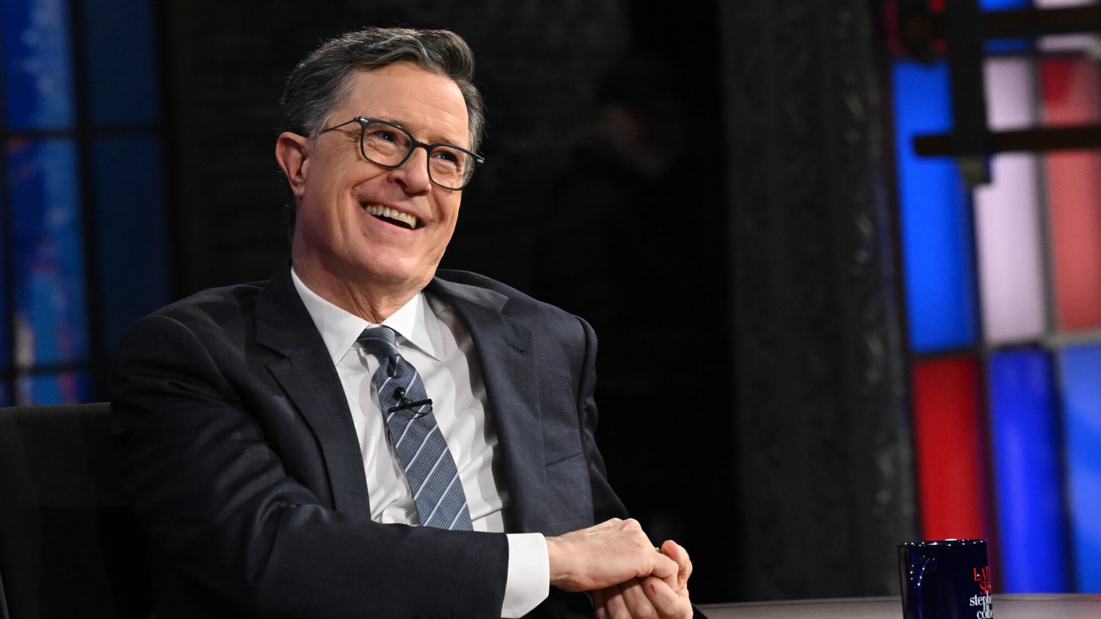 This image released by CBS shows host Stephen Colbert on the set of "The Late Show with Stephen Colbert" in New York on May 6, 2026. (Scott Kowalchyk/CBS via AP)