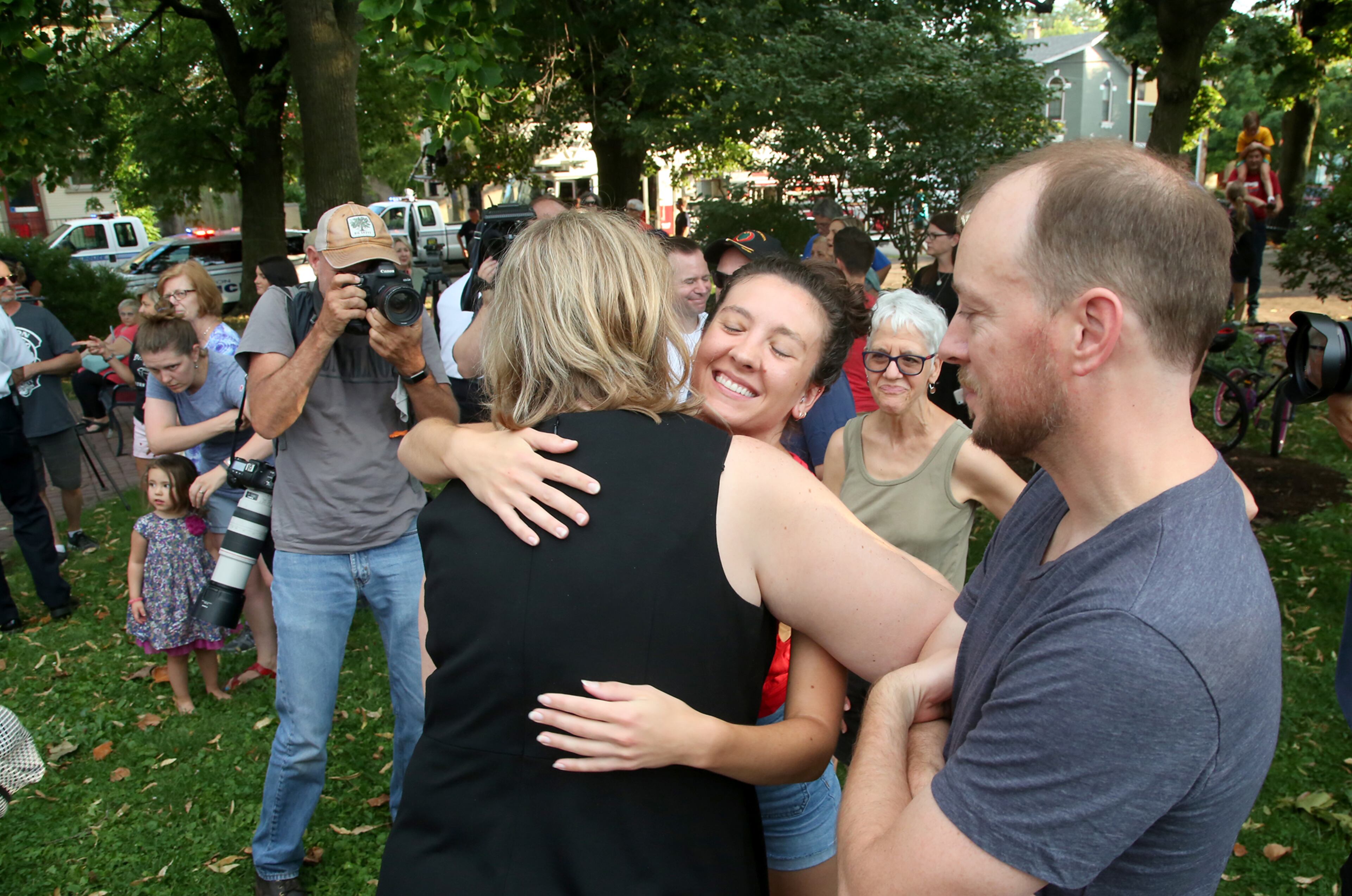 Residents of Dayton's Oregon District greeted Mayor Nan Whaley and members of the Dayton Police Department at Newcom Founders Park Tuesday during National Night Out. The event was just three days after six Dayton police officers shot and killed a gunman in less than a minute after he opened fire near Ned Peppers bar. LISA POWELL / STAFF