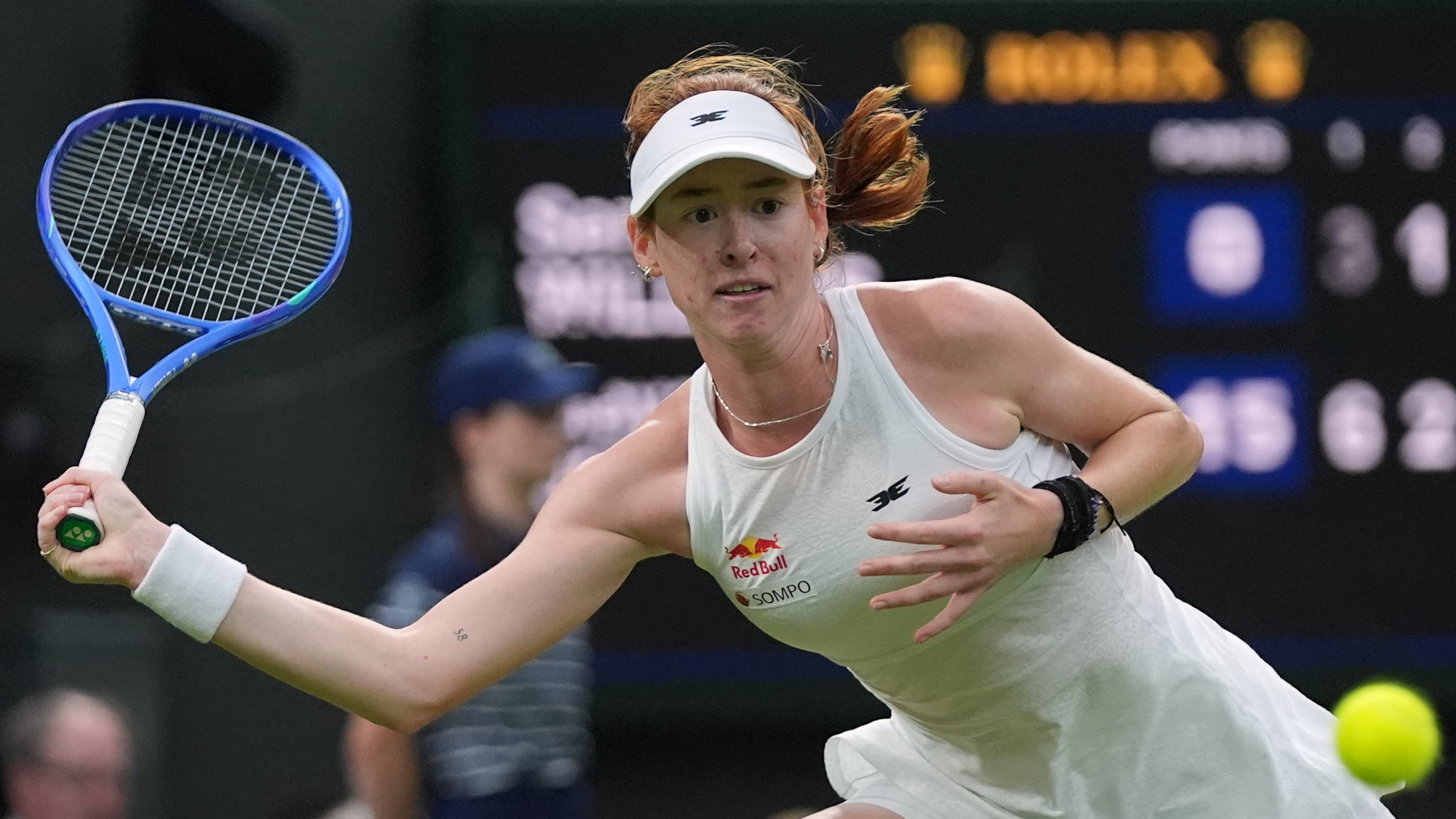 Maya Joint of Australia returns the ball to Serena Williams of the United States in their first round women's singles match at the Wimbledon Tennis Championships in London, Tuesday, June 30, 2026. (AP Photo/Maja Smiejkowska)