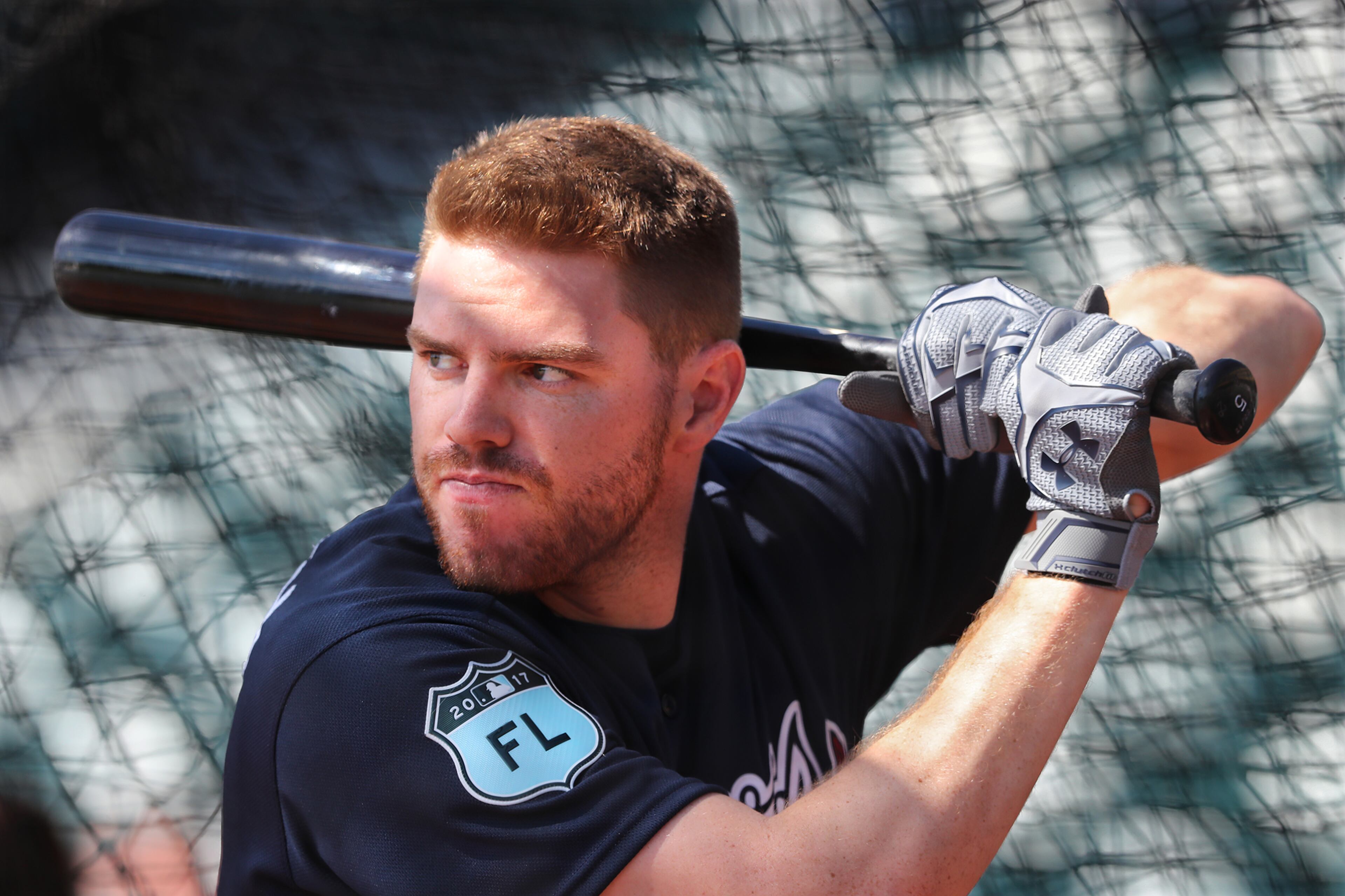 February 20, 2017, Lake Buena Vista, FL: Atlanta Braves first baseman Freddie Freeman takes batting practice during spring training at Champion Stadium on Monday Feb. 20, 2017, at the ESPN Wide World of Sports in Lake Buena Vista. Curtis Compton/ccompton@ajc.com