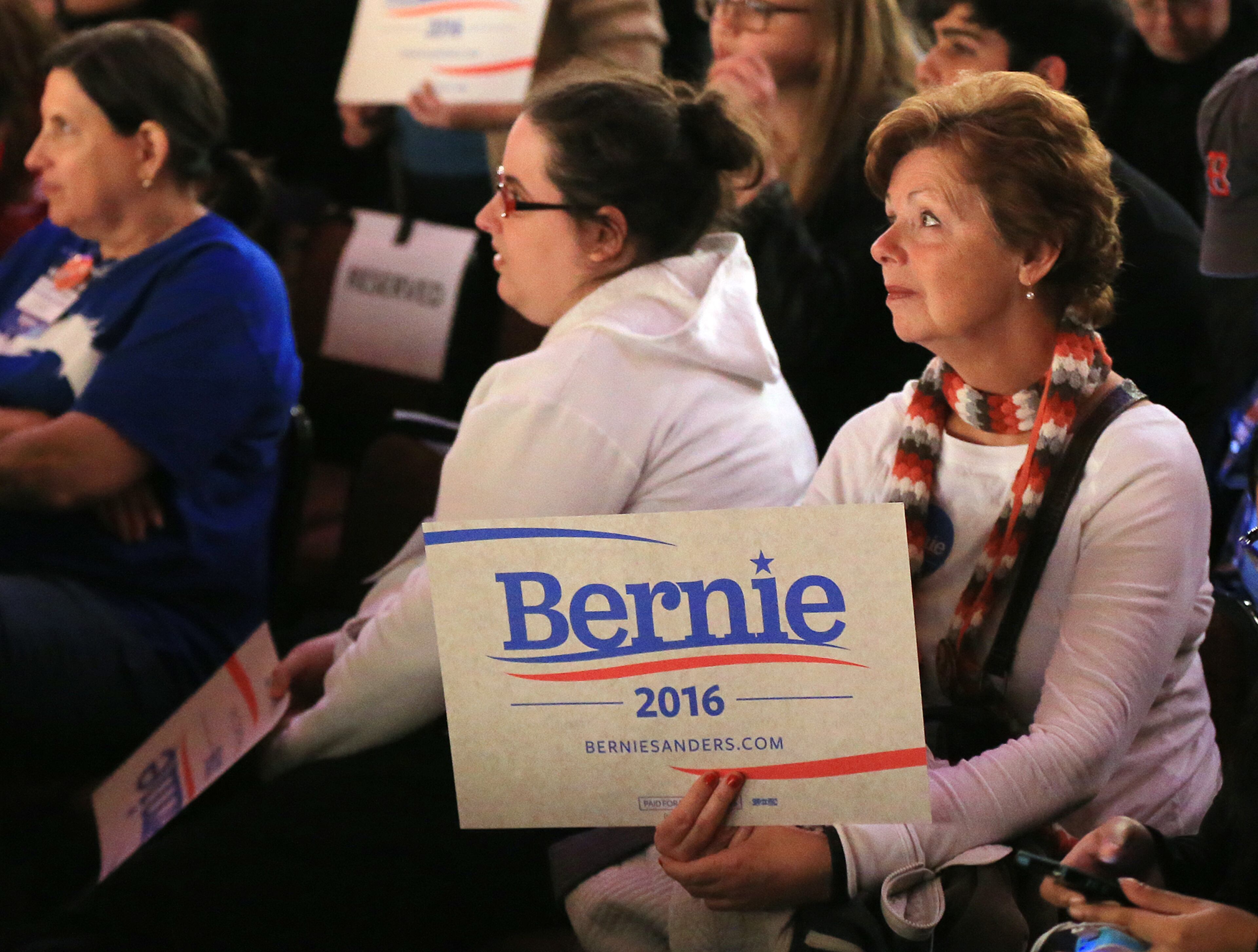 Women in the audience listen as Democratic presidential candidate Bernie Sanders delivers his speech at the Fox Theatre on Monday, Nov. 23, 2015, in Atlanta. Curtis Compton / ccompton@ajc.com