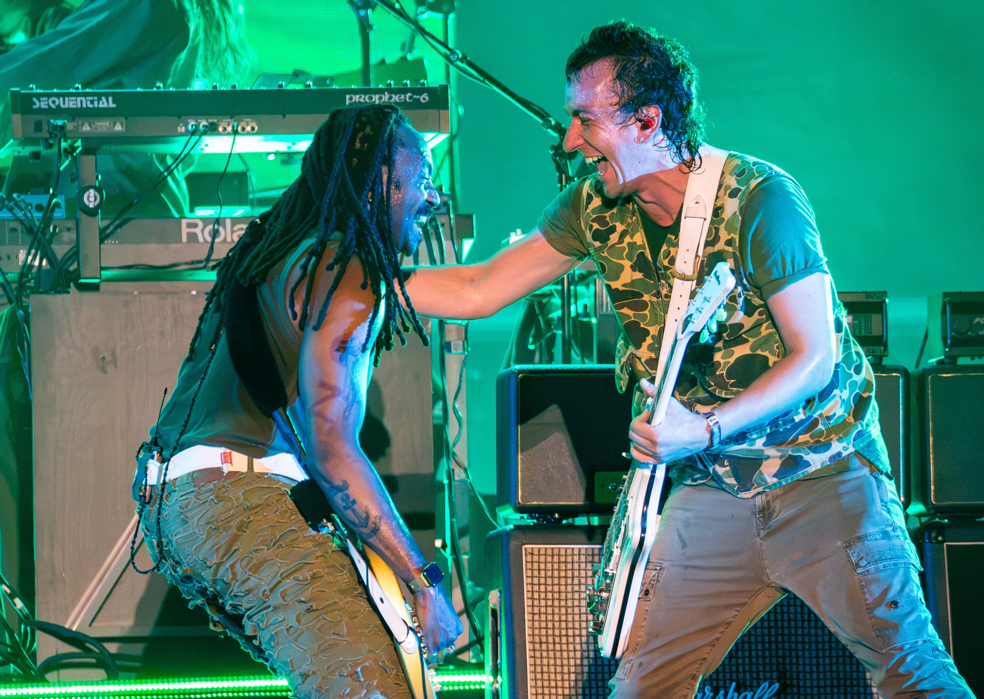 Gorillaz closed out the Shaky Knees three-day music festival on Sunday night with a set full of hits and several surprise guests including Kara Jackson, 6lack, DRAM and Atlanta's own Earthgang on Sept. 20, 2026, at Piedmont Park in Atlanta. (Ryan Fleisher for the AJC)