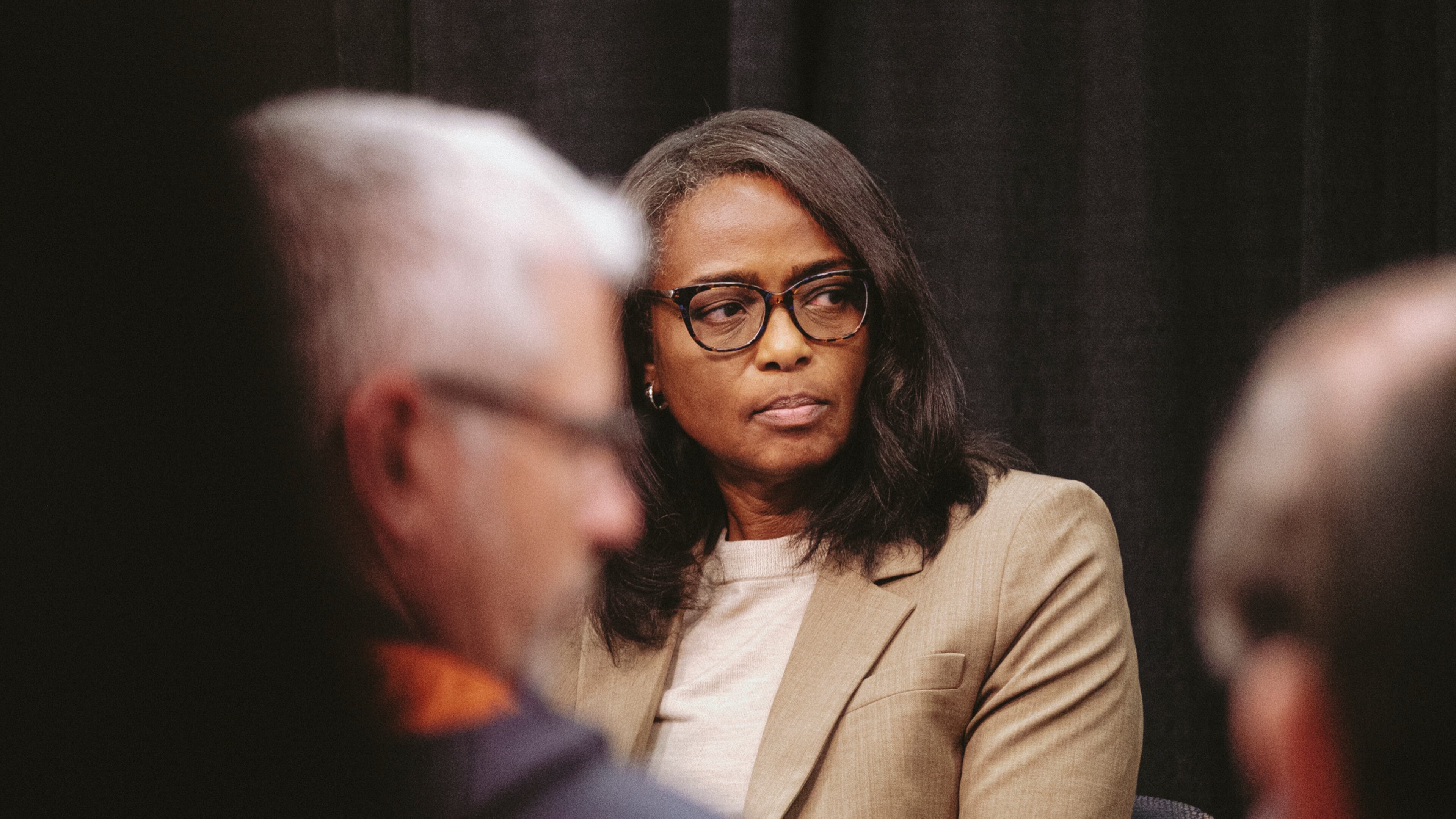 University of Virginia athletic director Carla Williams fields questions from reporters during a news conference organized by the University Athletic department on Tuesday in Charlottesville, Va. Three members of the Virginia football team were killed and two others wounded as they returned from a class field trip Sunday night. (Eze Amos/The New York Times)
