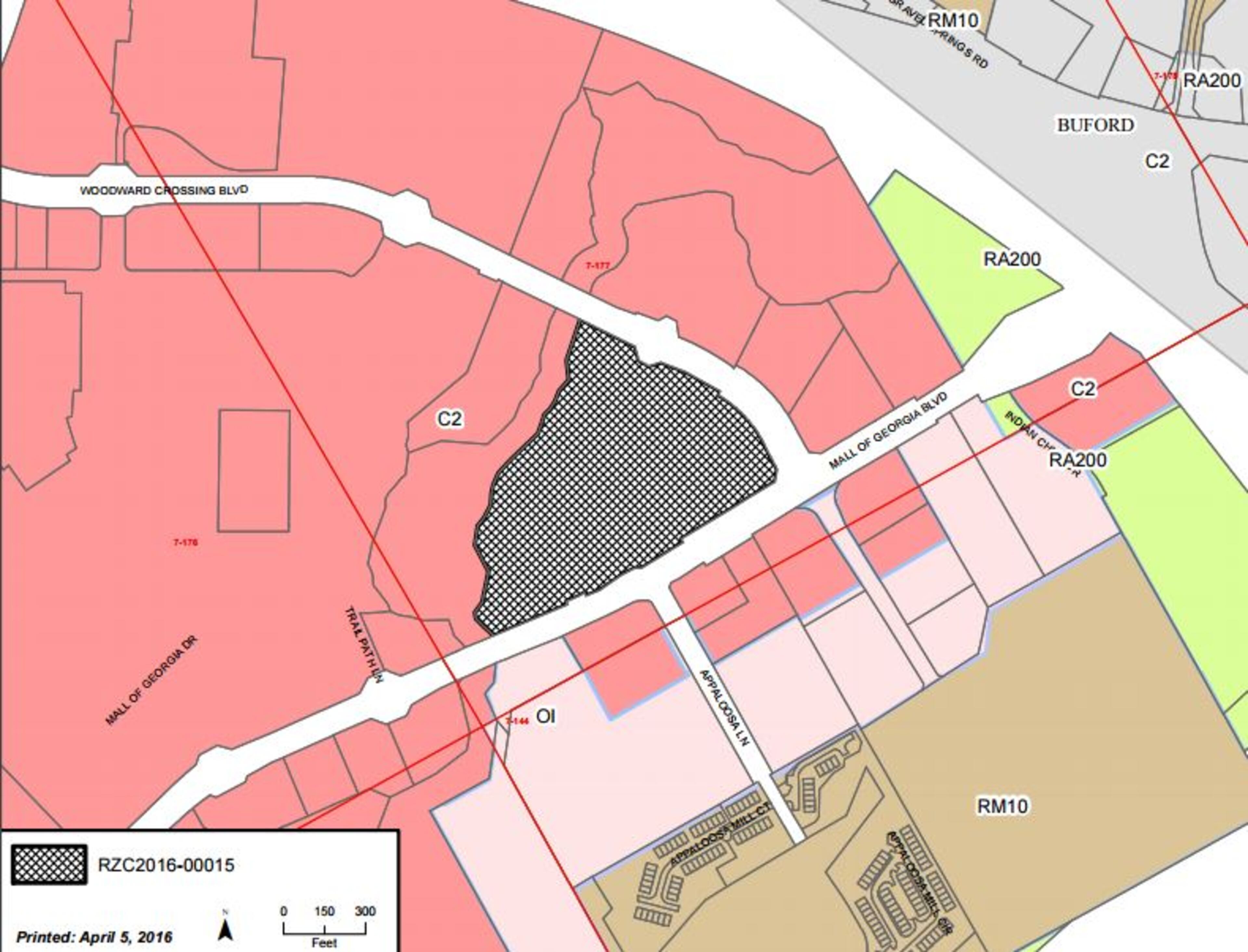 The location of the proposed Woodward Crossing Boulevard development.