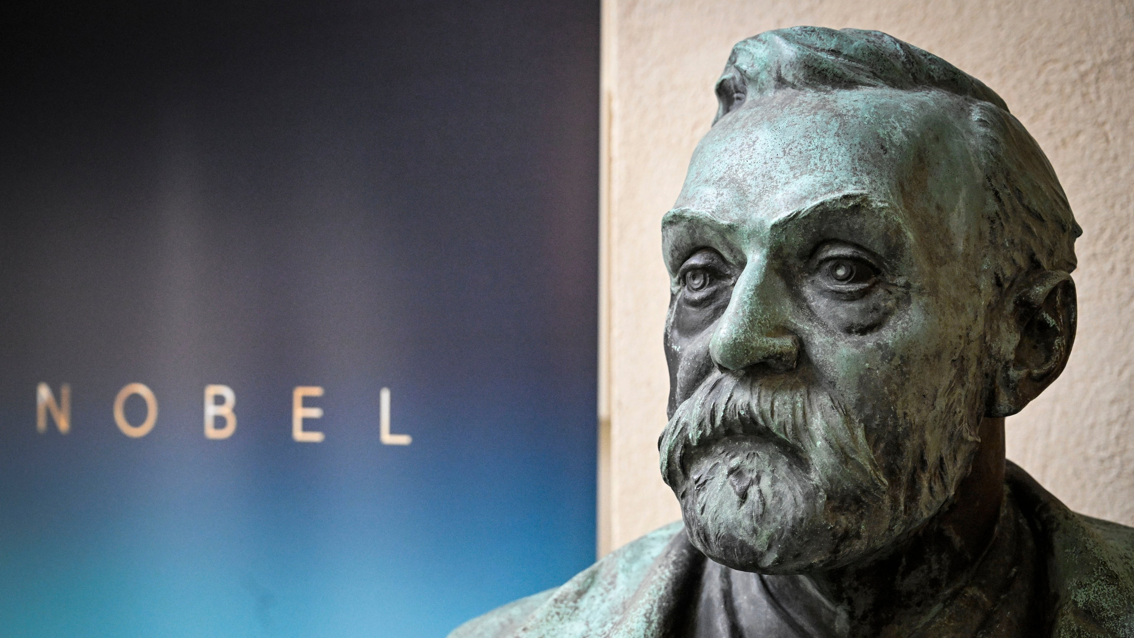 FILE - A bust of Alfred Nobel on display following a press conference to announce the Nobel Committee for Physiology or Medicine at the Karolinska Institute in Stockholm, Sweden, on Oct. 3, 2022. (Henrik Montgomery/TT News Agency via AP, File)