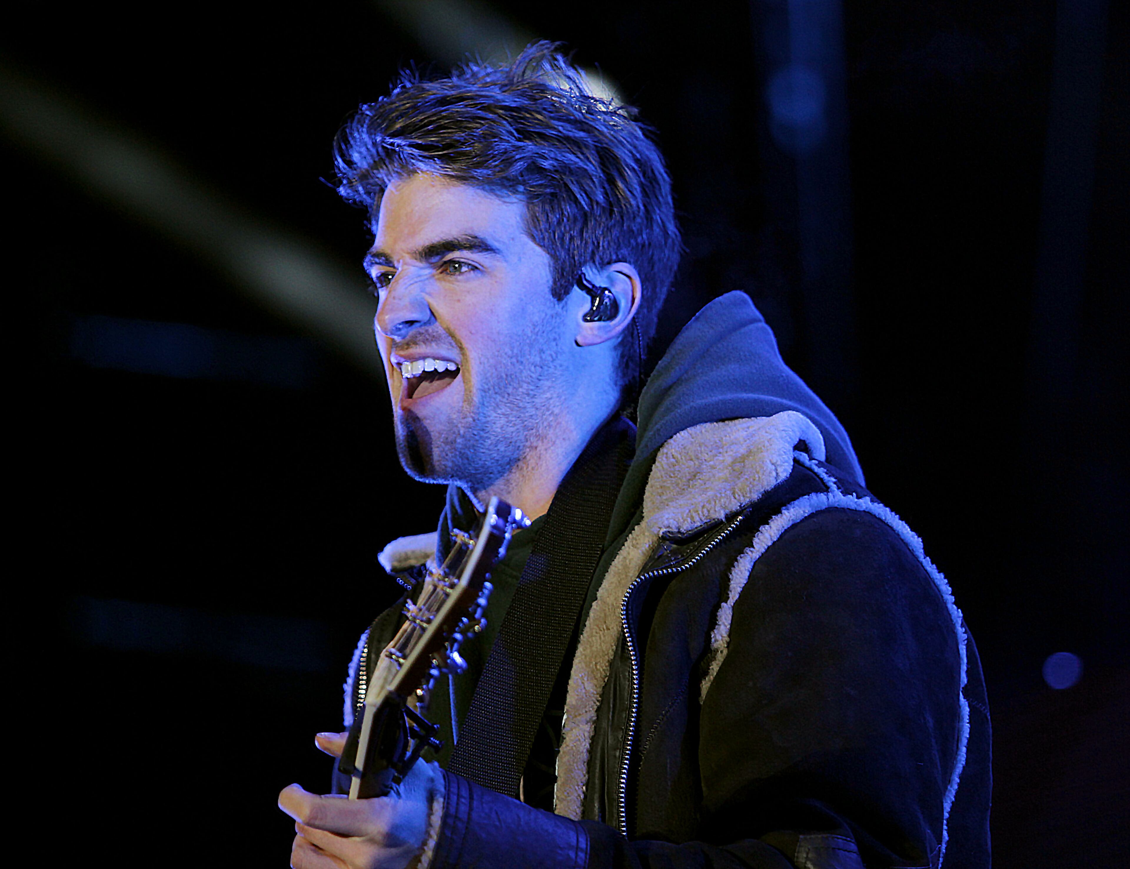 January 7, 2018 - ATLANTA: The Chainsmokers lead singer Andrew Taggert plays the acoustic guitar for the song "Young" as they performed at the AT&T Playoff Playlist Live! concert series pre-game celebrations at Centennial Olympic Park on Sunday, January 7, 2018. (Akili-Casundria Ramsess/Eye of Ramsess Media)